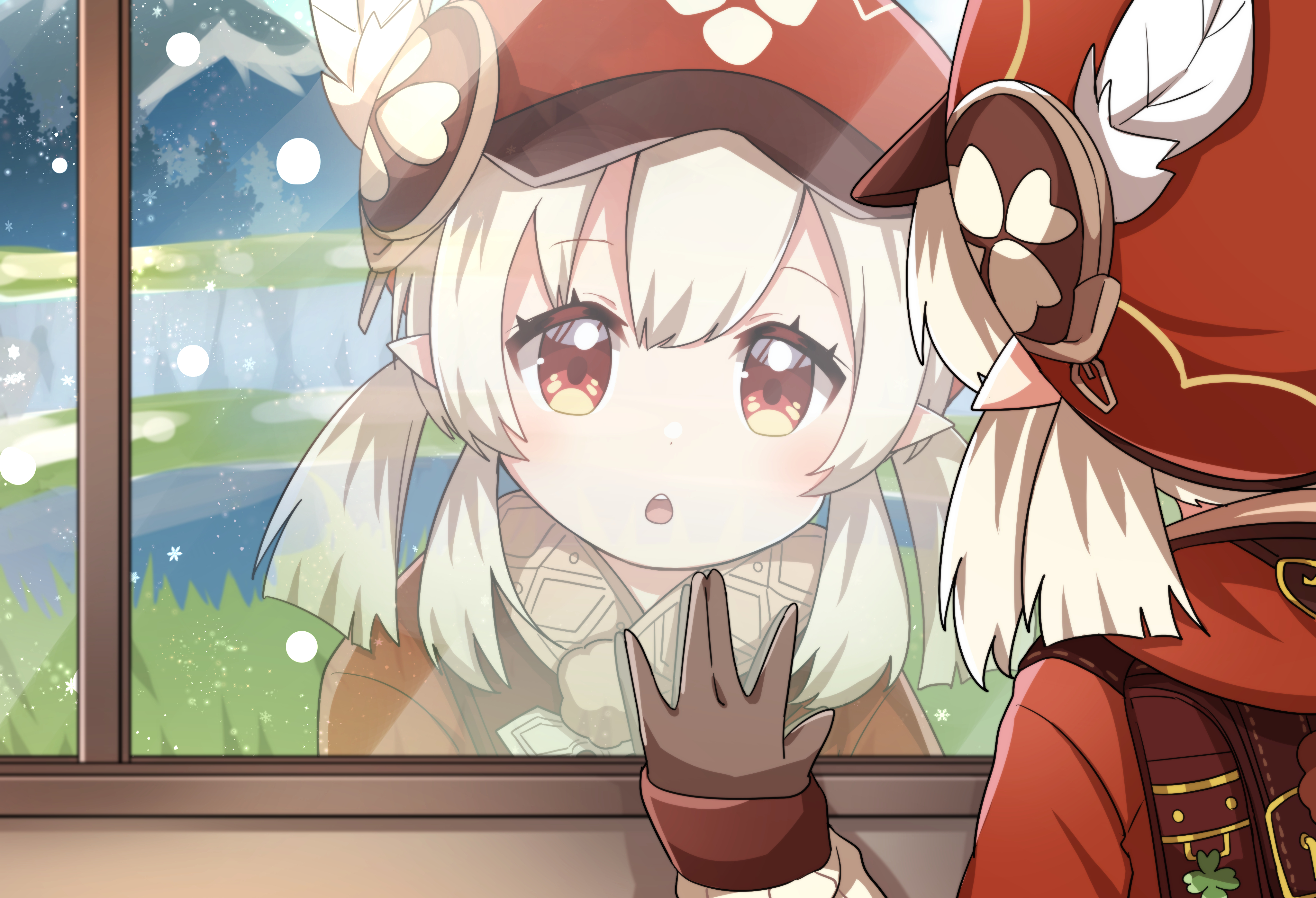 Klee from Genshin Impact looking through a window HD Wallpaper