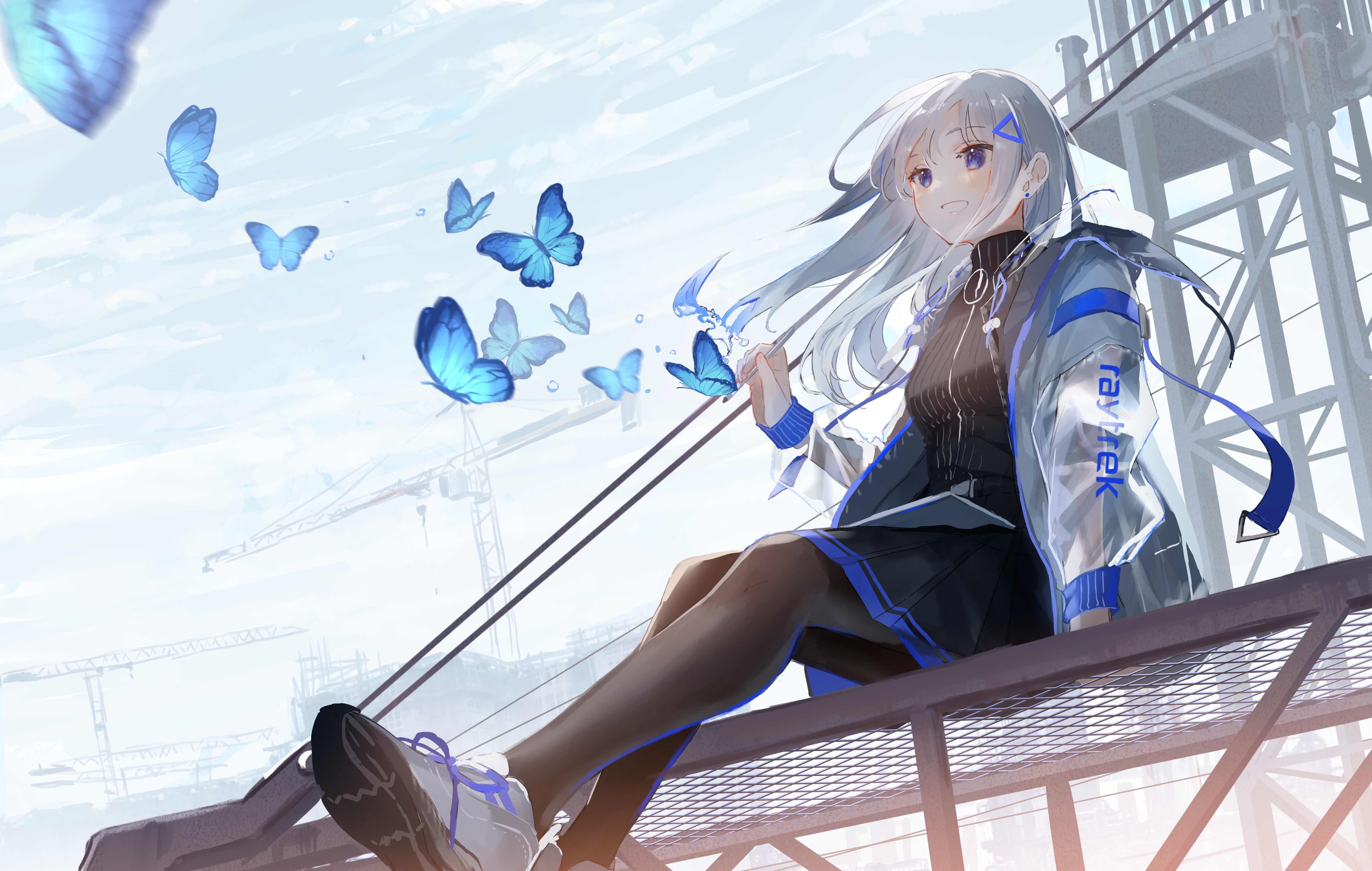 Girl with White Hair and Butterflies 4K HD Wallpaper