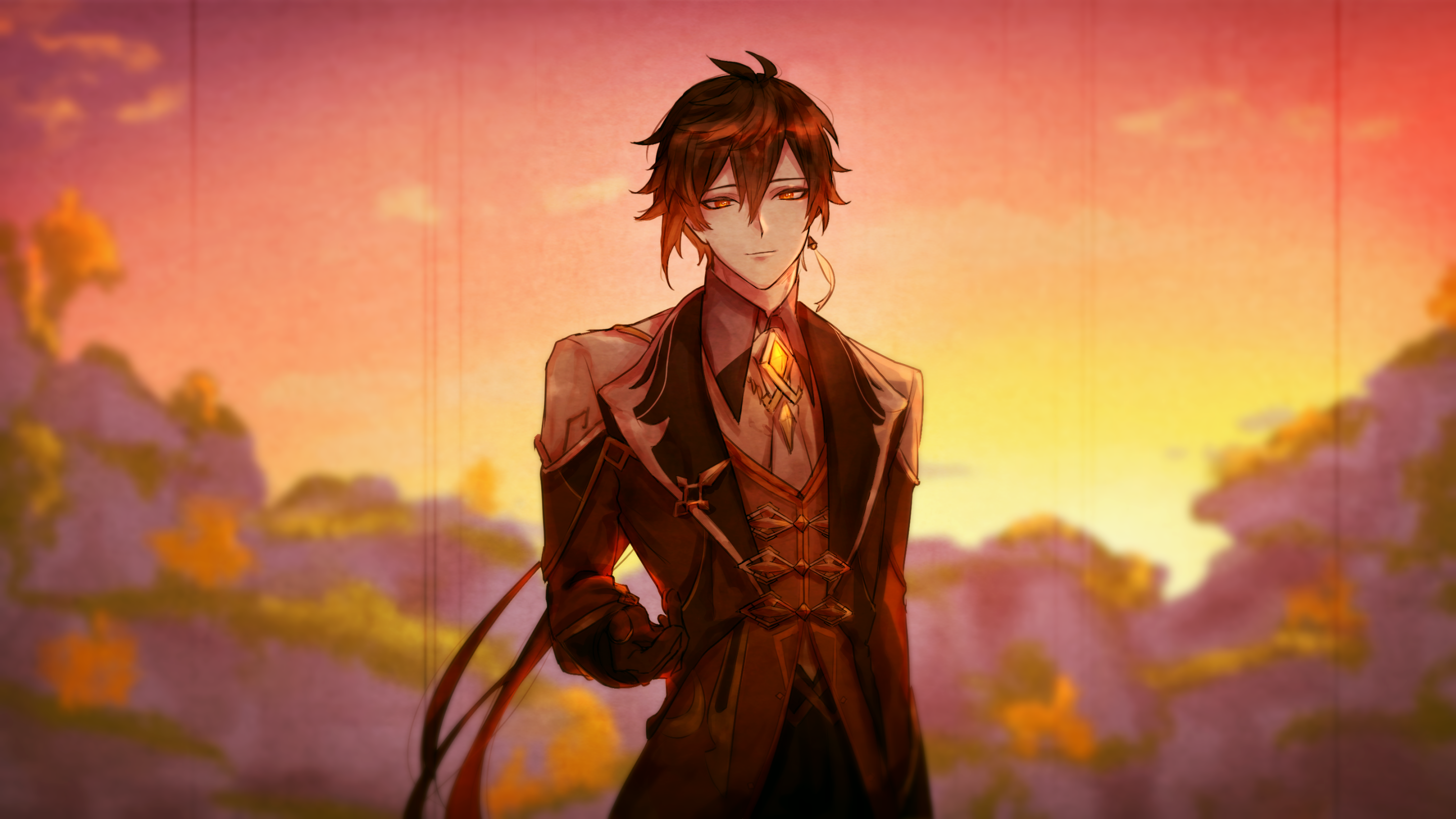 Zhongli from Genshin Impact standing in a landscape HD Wallpaper