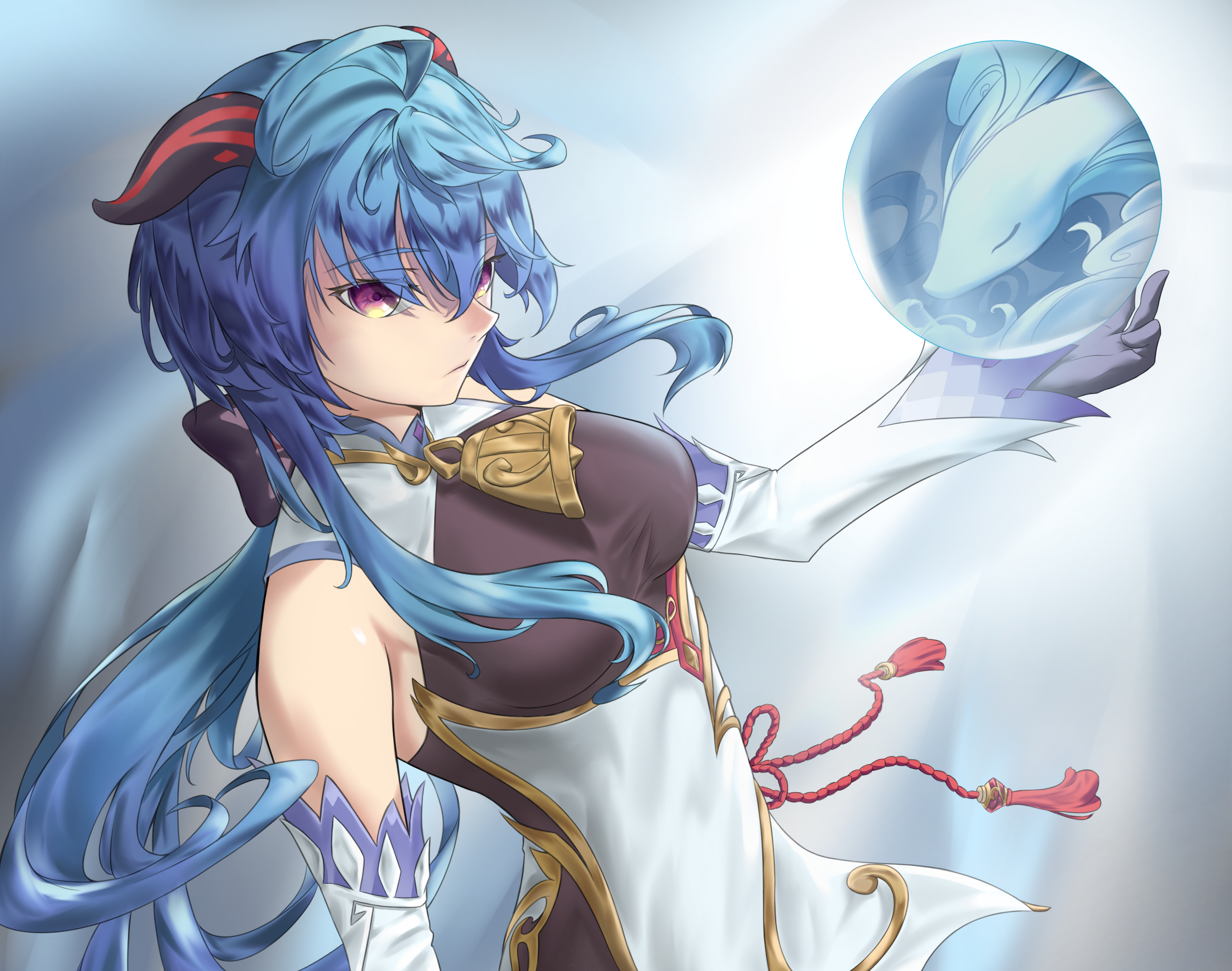 Ganyu from Genshin Impact holding a water orb HD Wallpaper