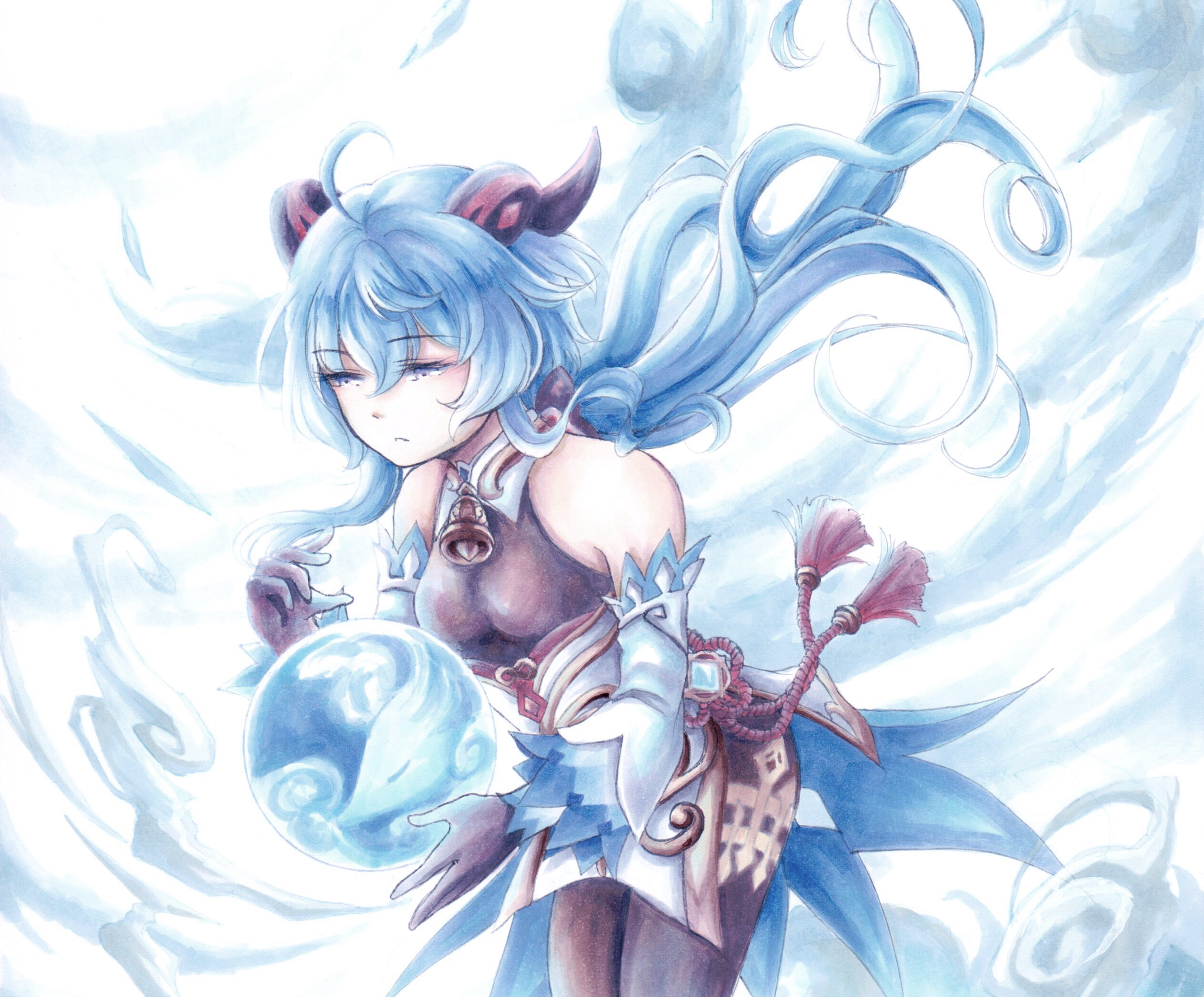 Ganyu from Genshin Impact holding a water orb HD Wallpaper