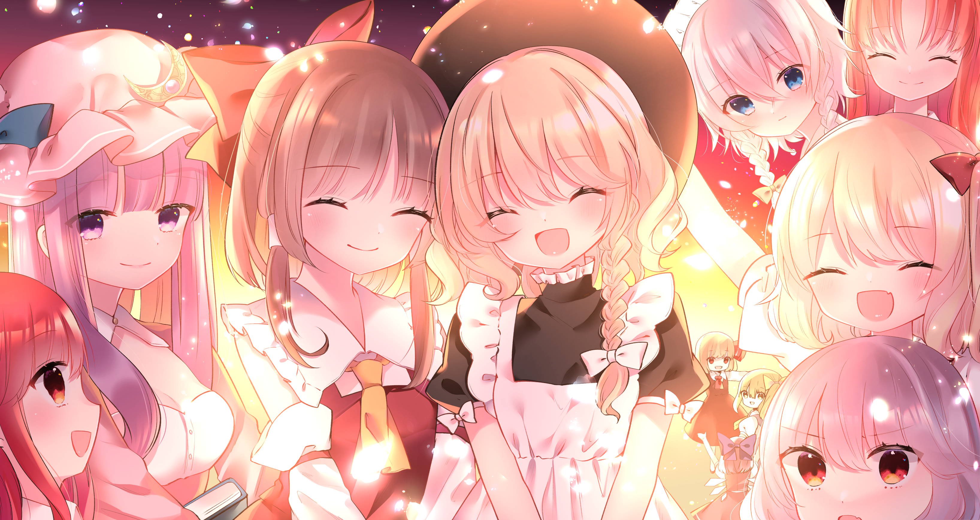 Touhou Characters Gathering at Sunset HD Wallpaper