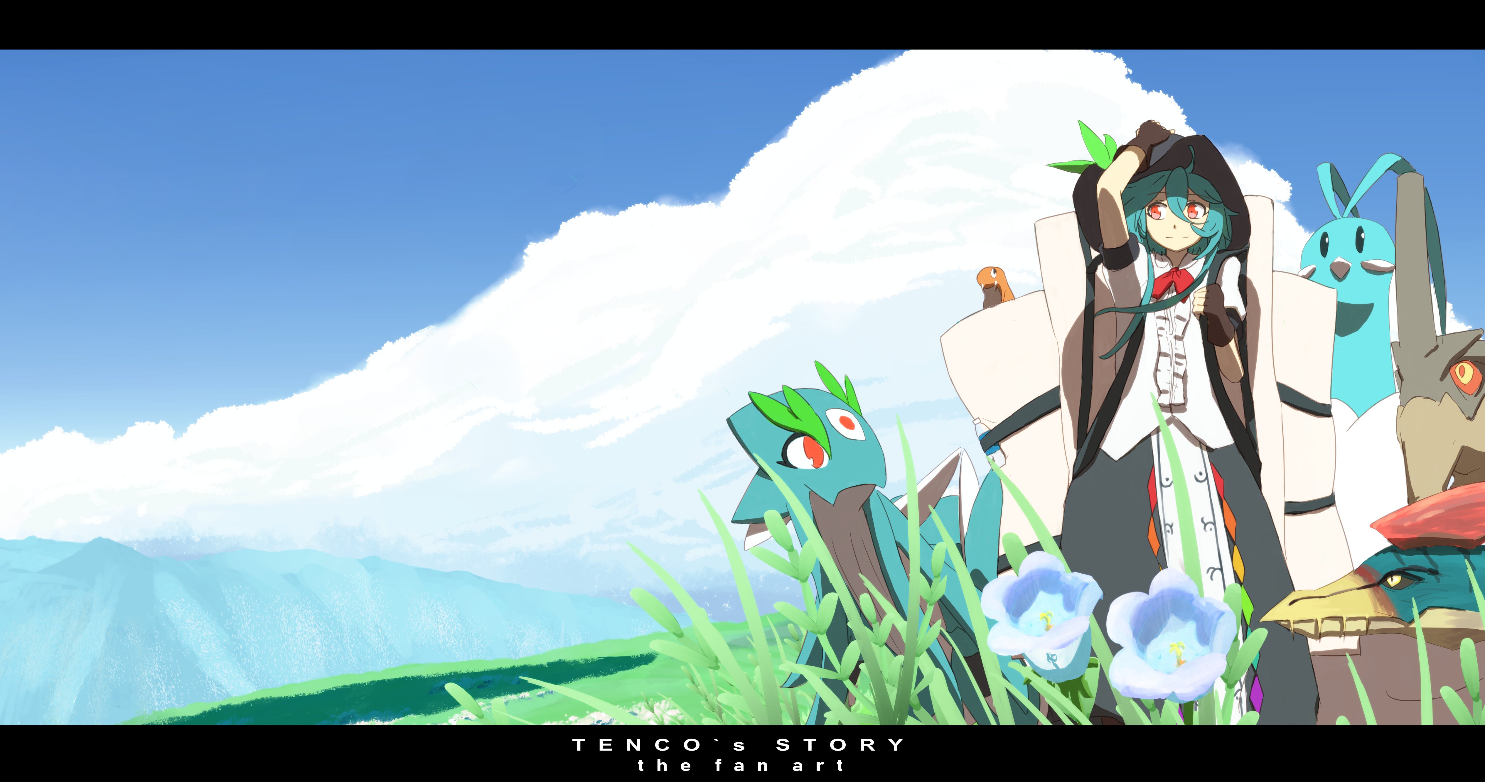 Tenshi Hinanawi and Pokémon with Velocidrome from Monster Hunter HD Wallpaper