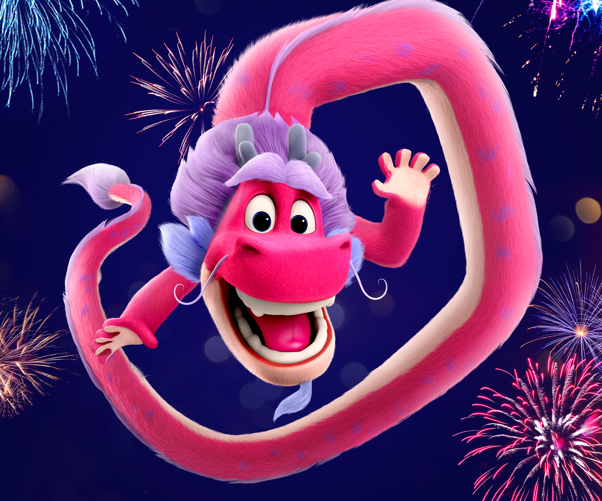 Long the Wish Dragon with Fireworks HD Wallpaper