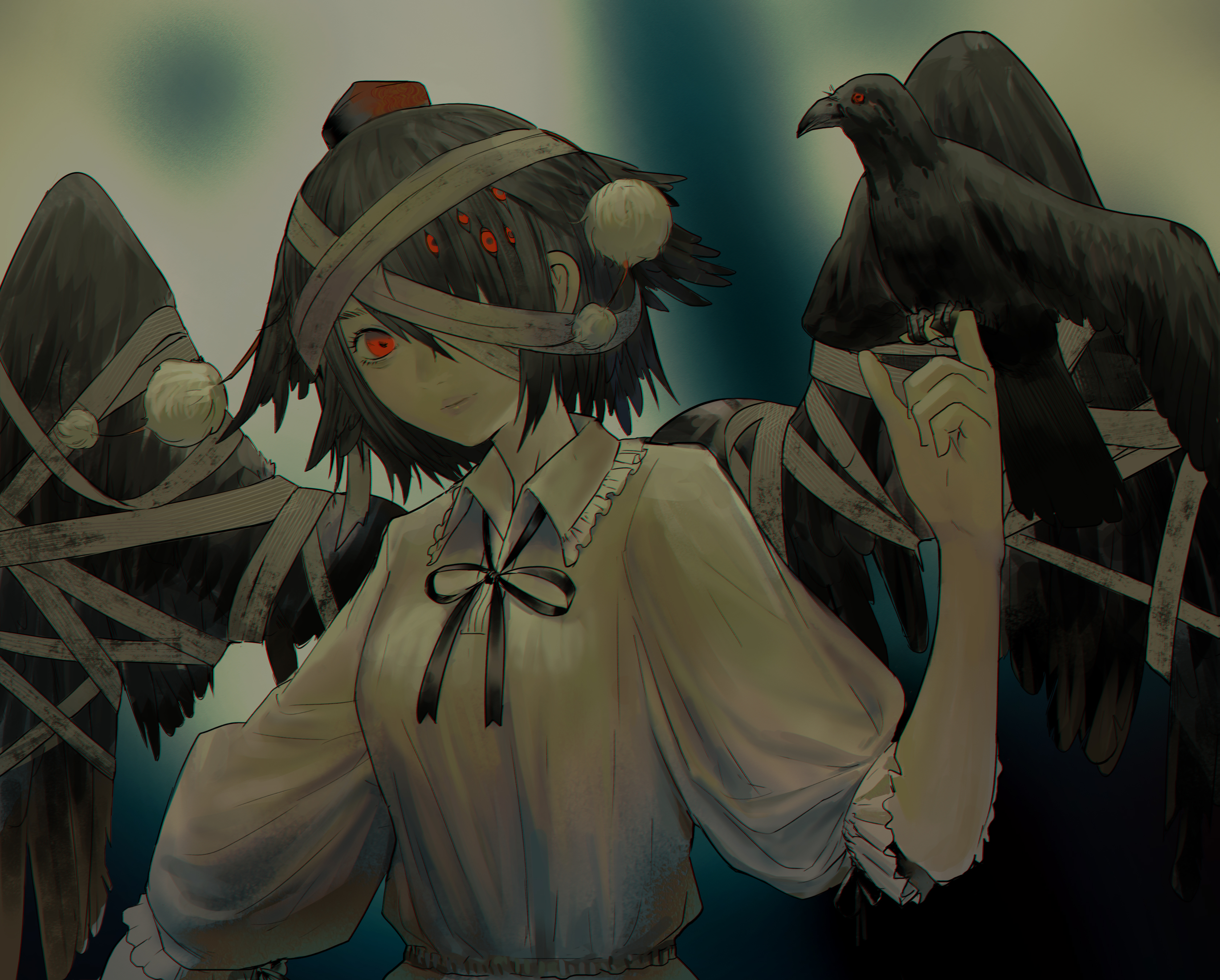 Aya Shameimaru from Touhou Project with a crow HD Wallpaper