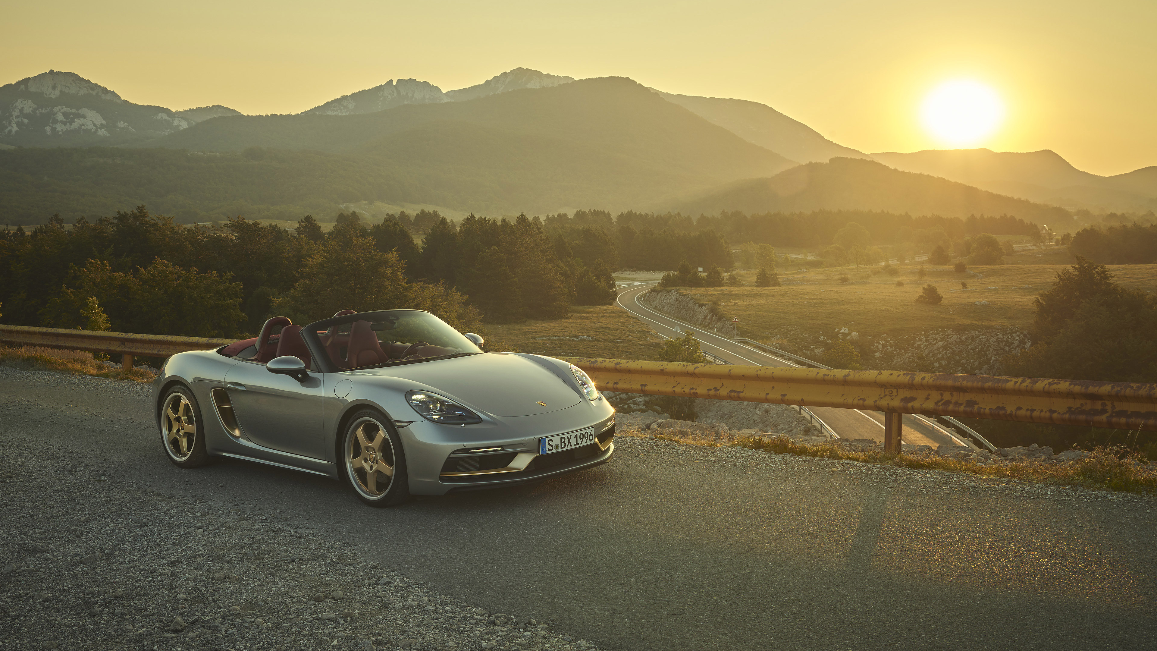 Silver Porsche Boxster Convertible on Mountain Road HD Wallpaper