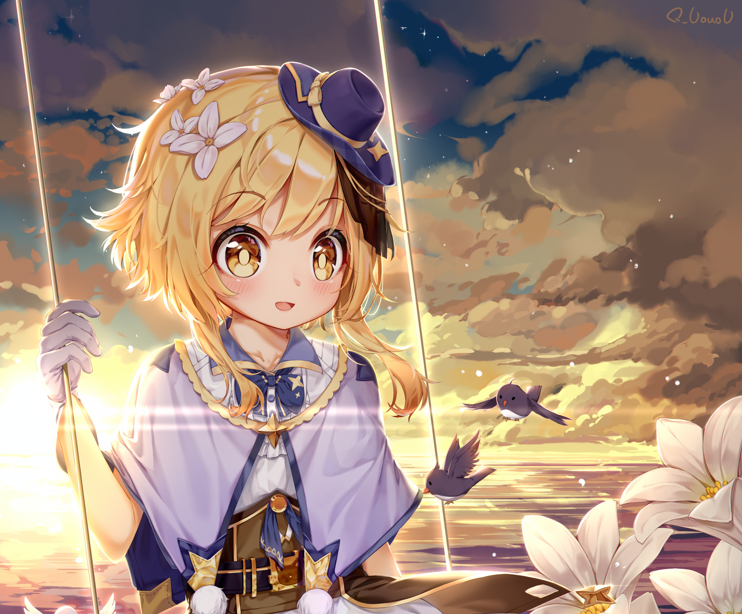 Lumine from Genshin Impact on a swing HD Wallpaper