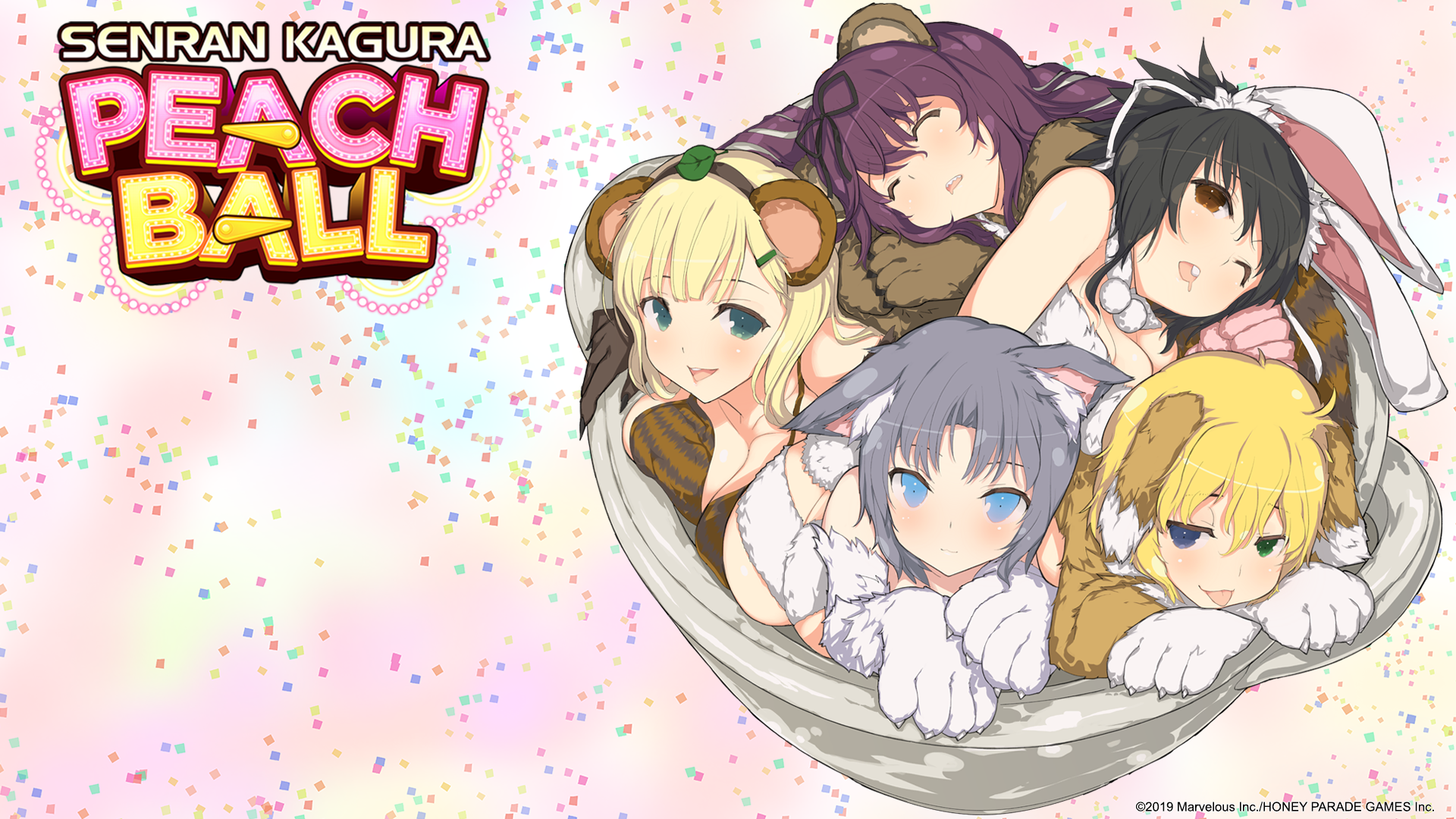 Senran Kagura Peach Ball characters in a pile HD Wallpaper