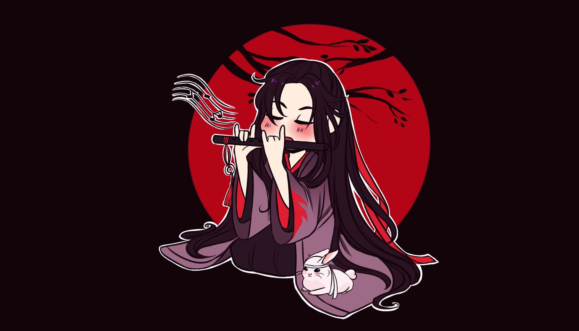 Wei Wuxian from Mo Dao Zu Shi playing flute with bunny HD Wallpaper