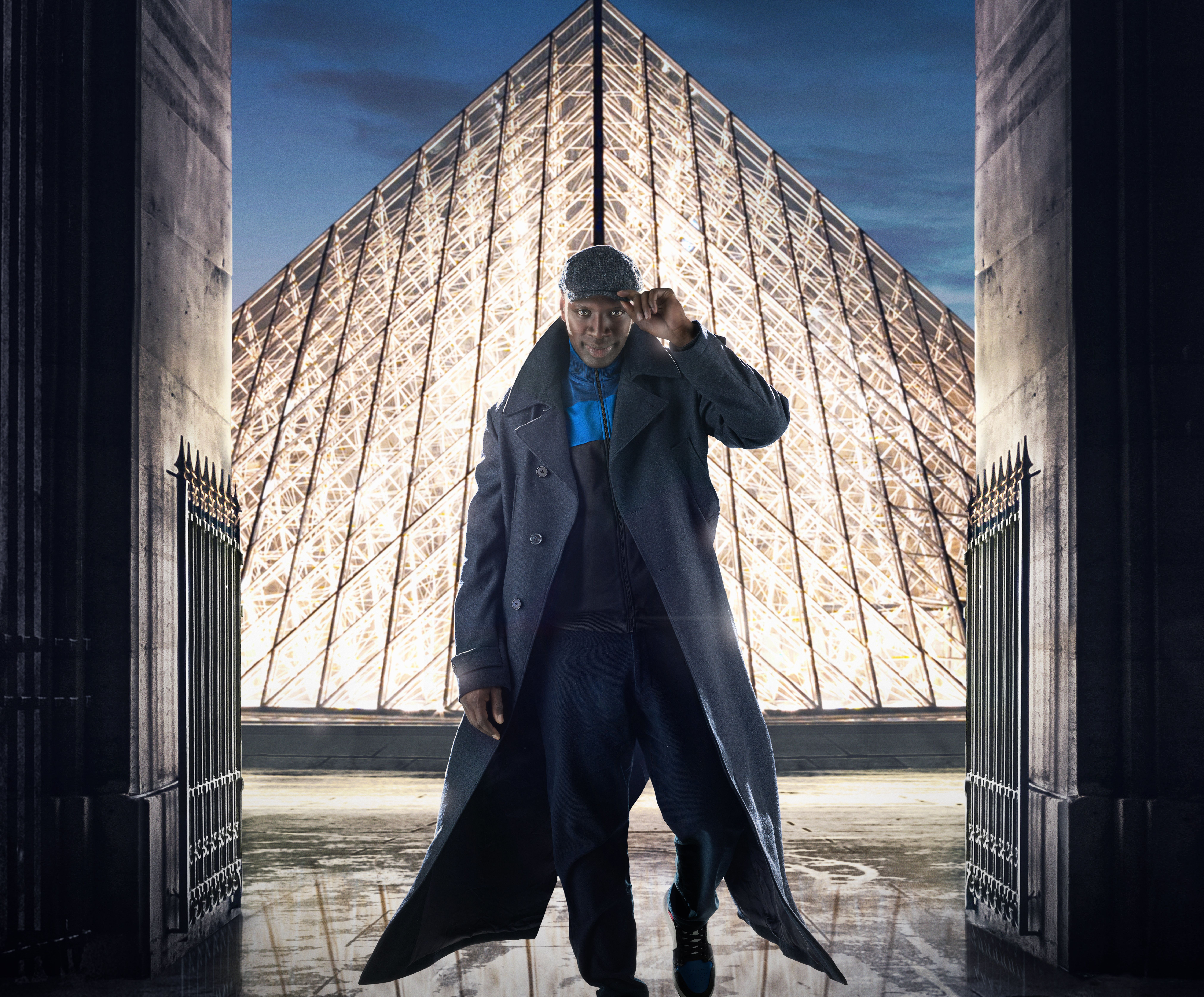 Omar Sy as Lupin in front of the Louvre Pyramid HD Wallpaper