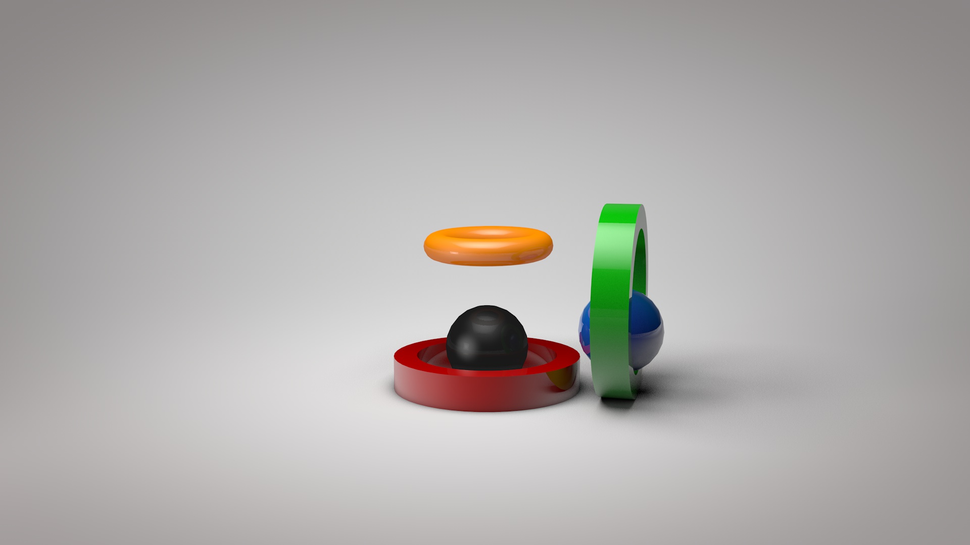 Abstract geometric shapes with spheres and rings HD Wallpaper