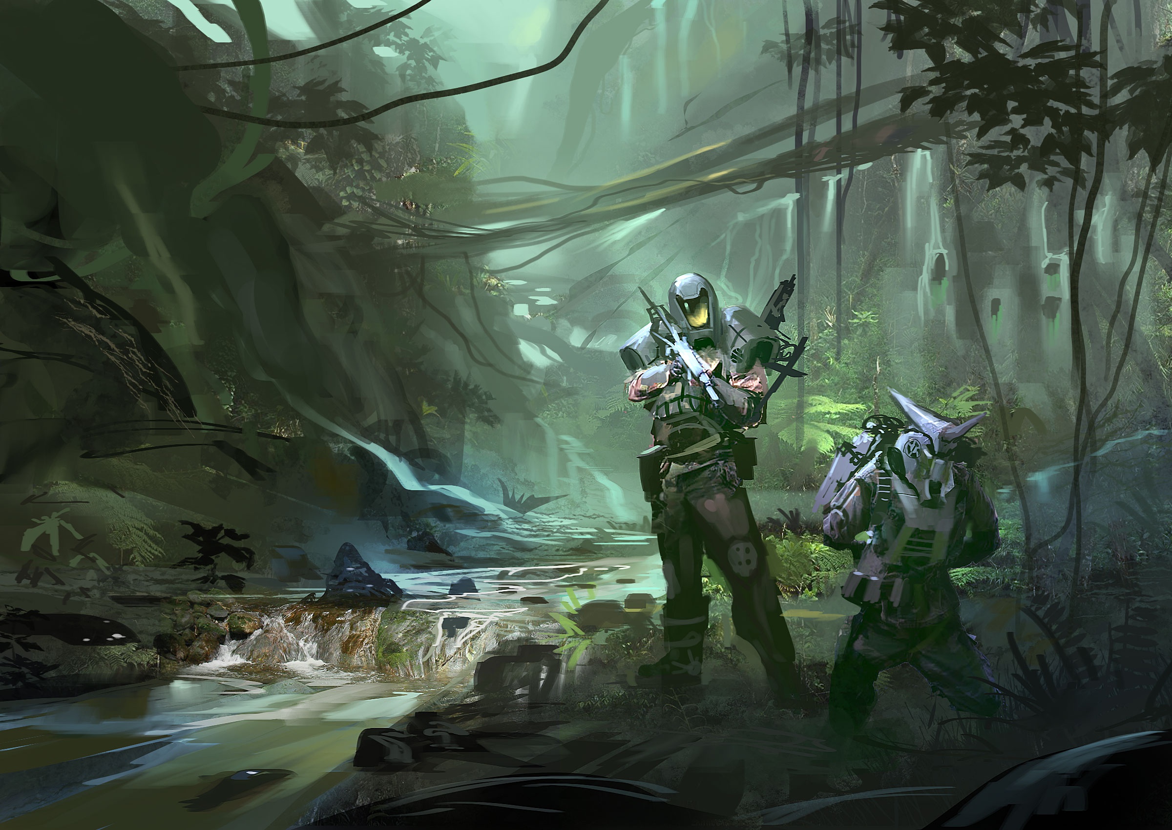 Master Chief and Spartan in a jungle HD Wallpaper