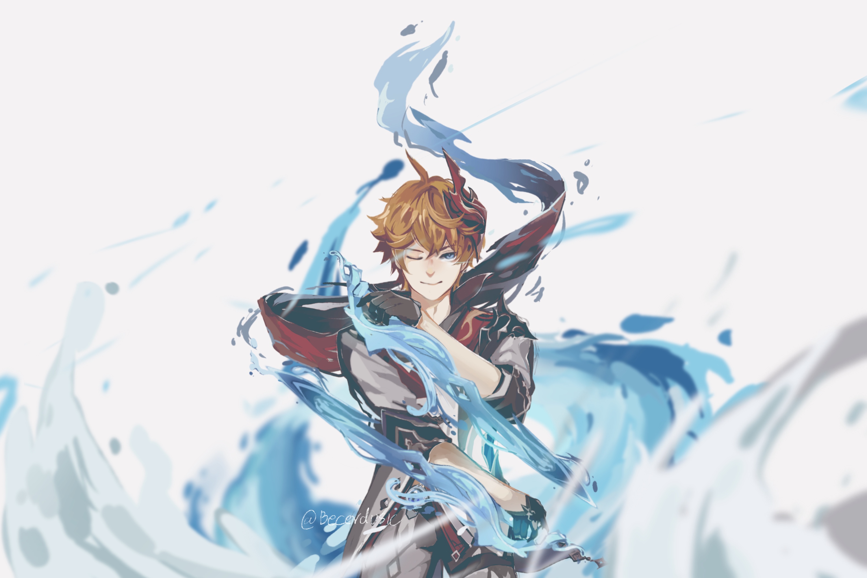 Childe from Genshin Impact with water effects HD Wallpaper