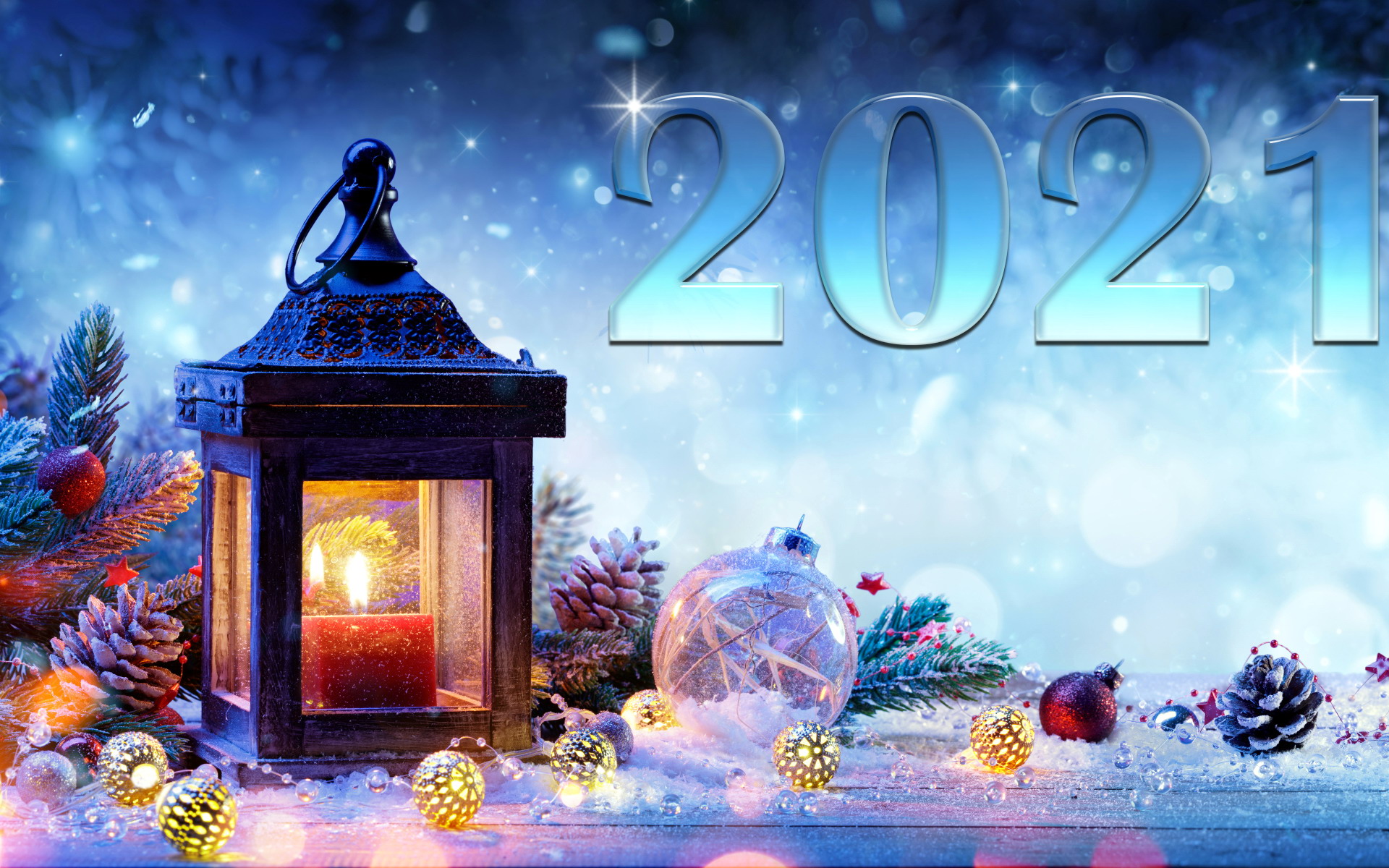 New Year 2021 Lantern and Ornaments HD Wallpaper