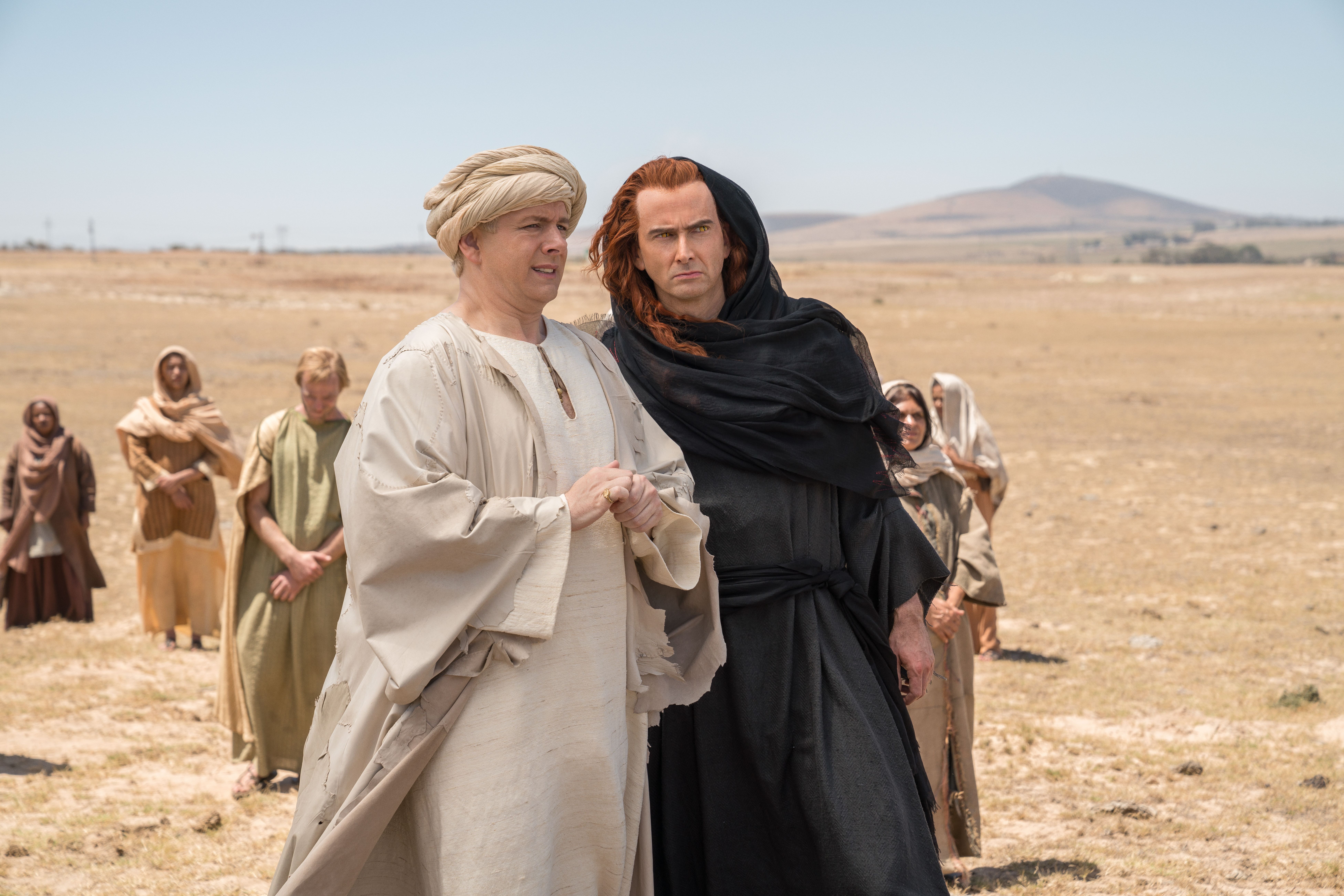 Michael and Aziraphale from Good Omens in a desert HD Wallpaper