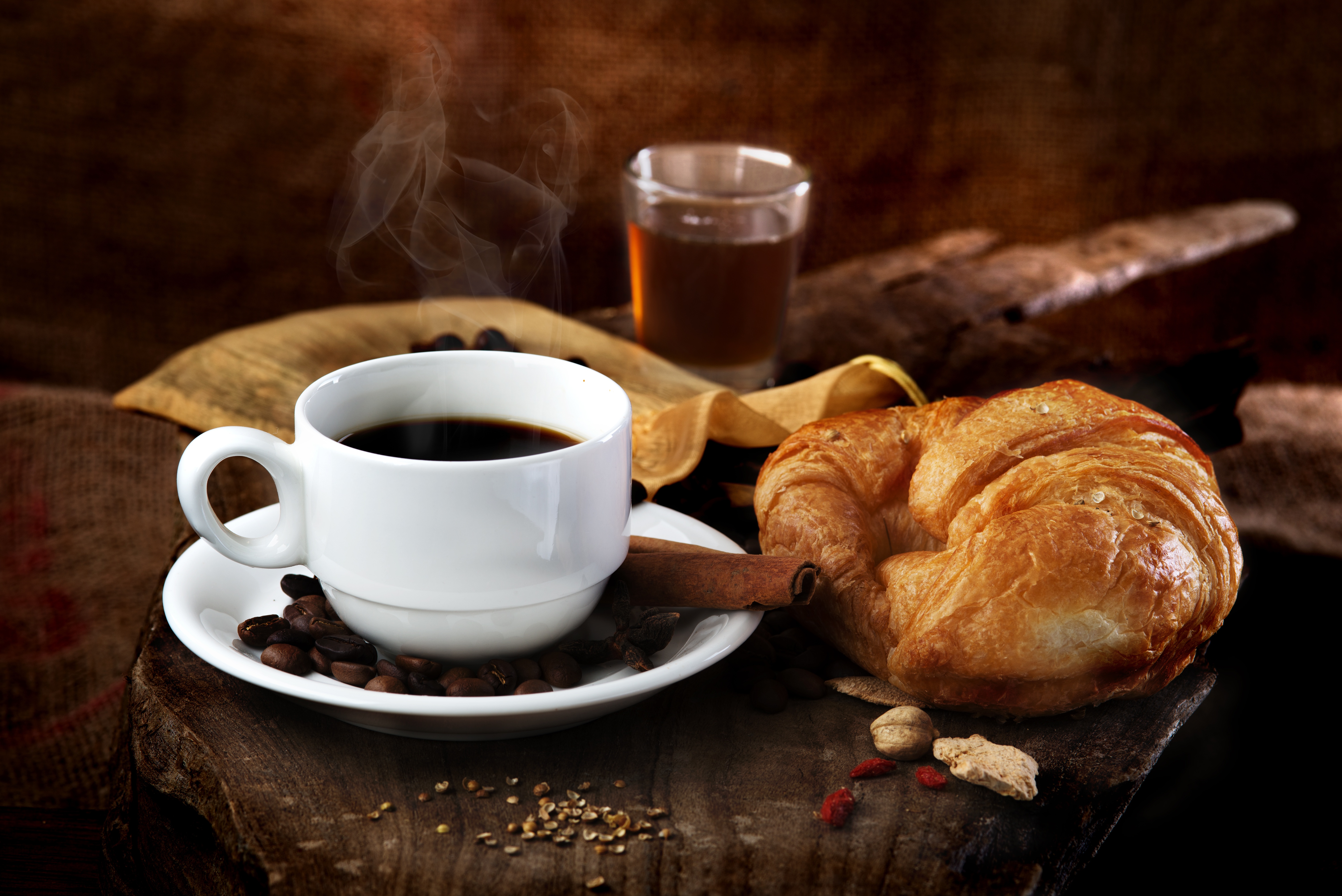 Coffee with Croissant and Cinnamon HD Wallpaper