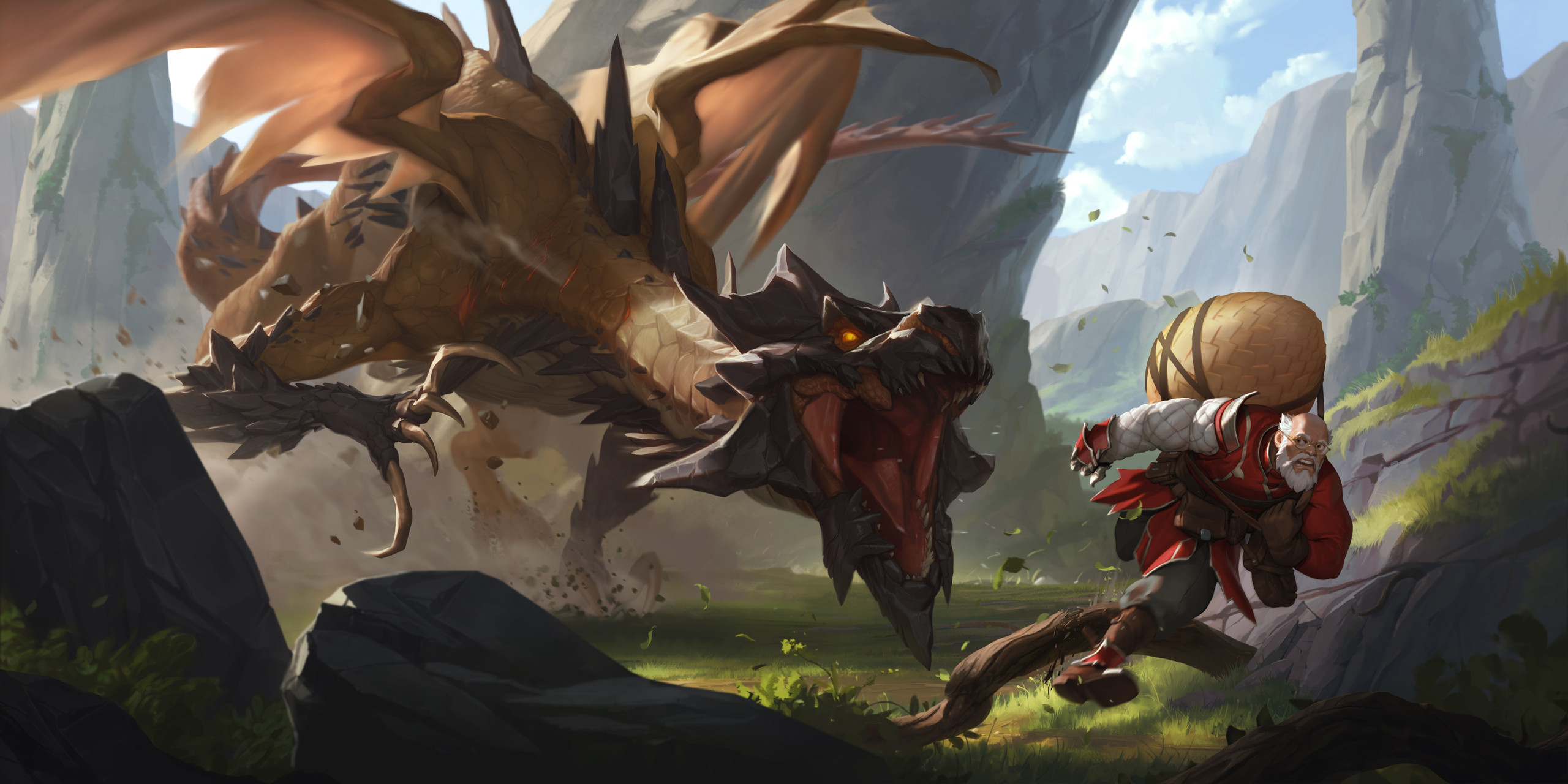 Dragon attacking a man from Legends of Runeterra HD Wallpaper