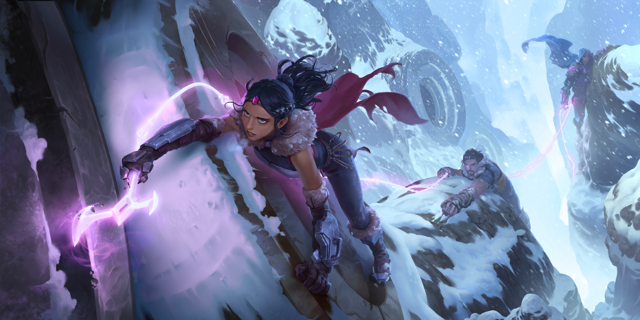 Legends of Runeterra characters climbing snowy mountains HD Wallpaper