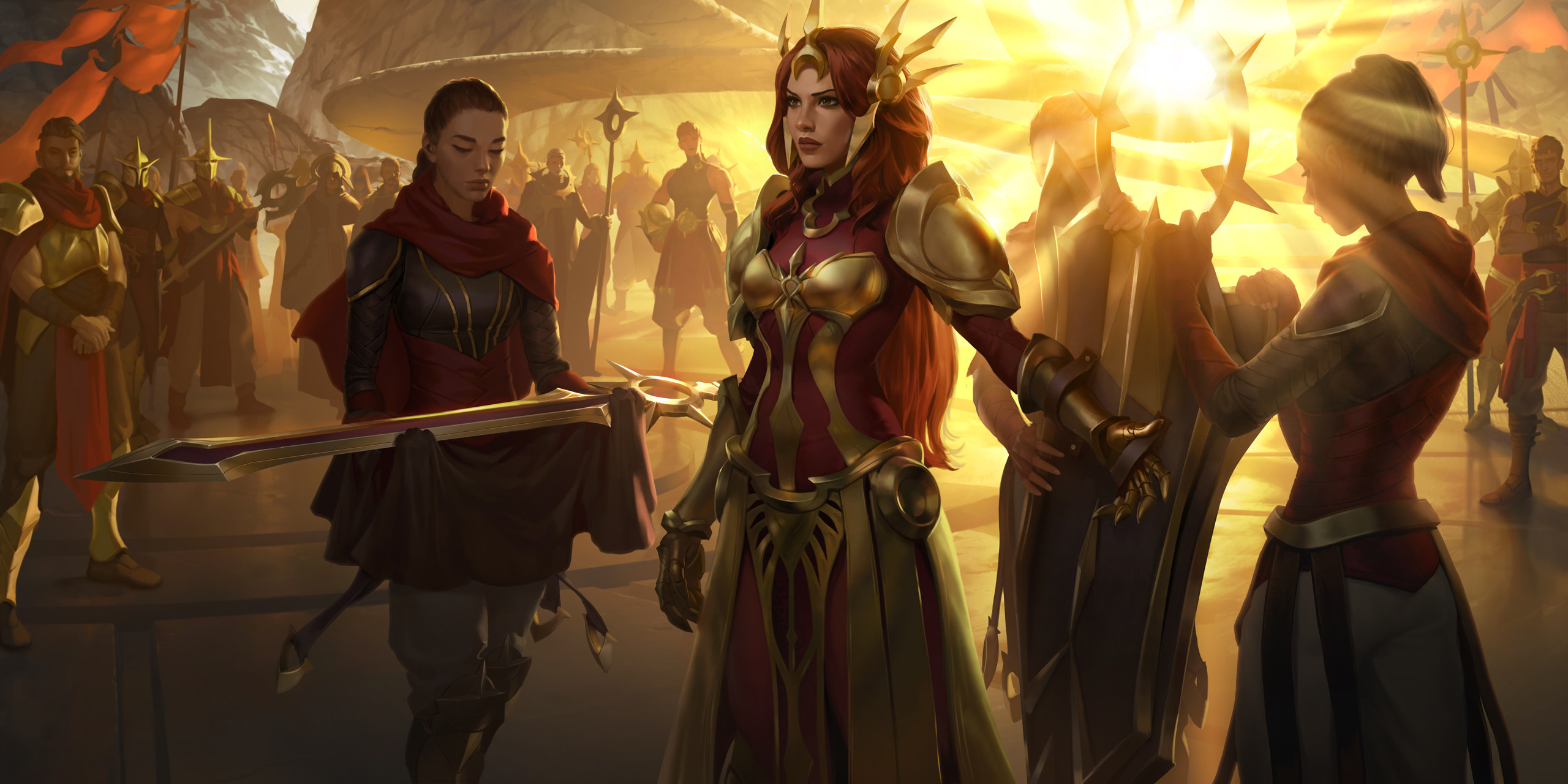 Leona from League of Legends with soldiers HD Wallpaper