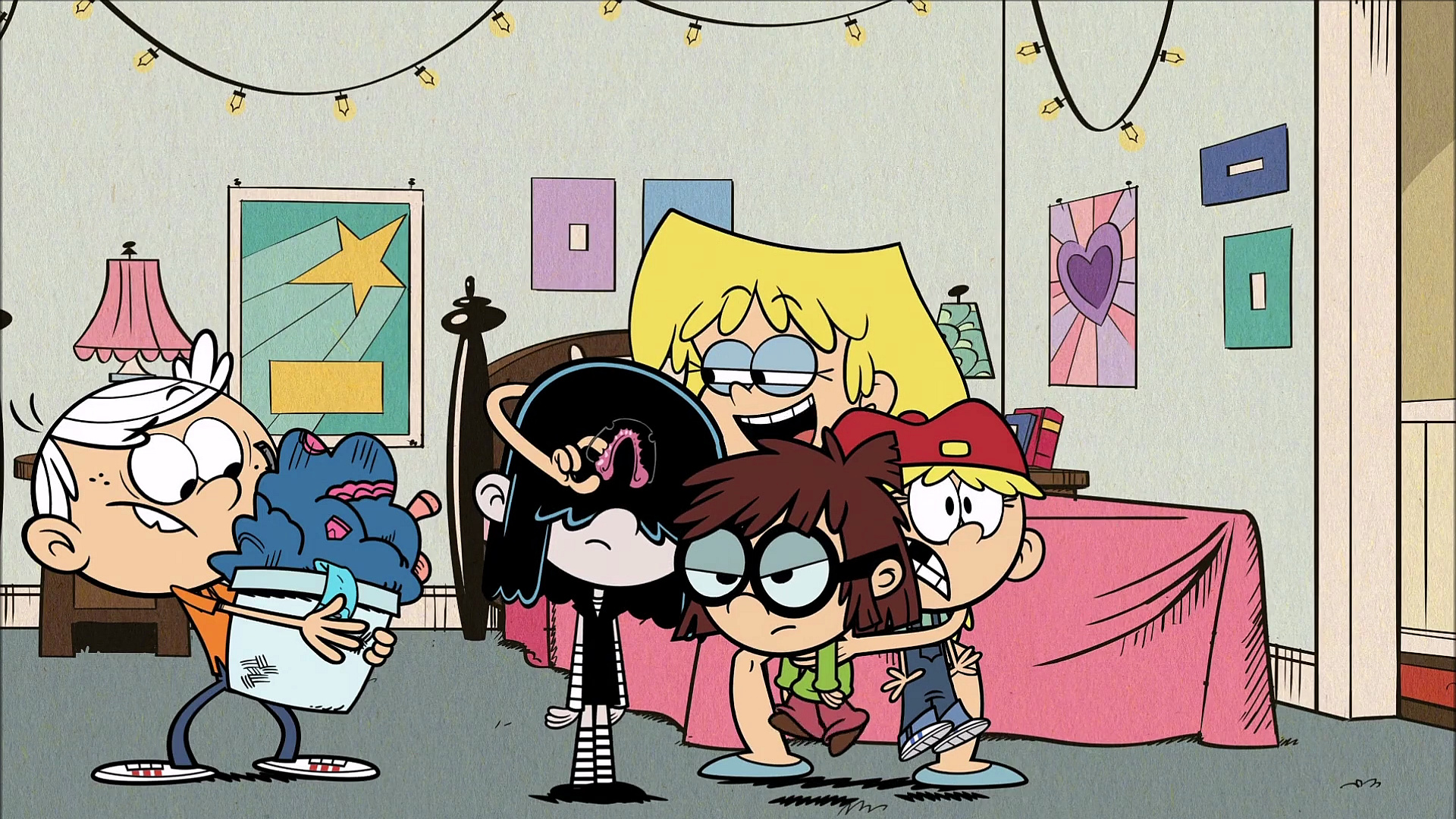 The Loud House: Lincoln and sisters in bedroom HD Wallpaper