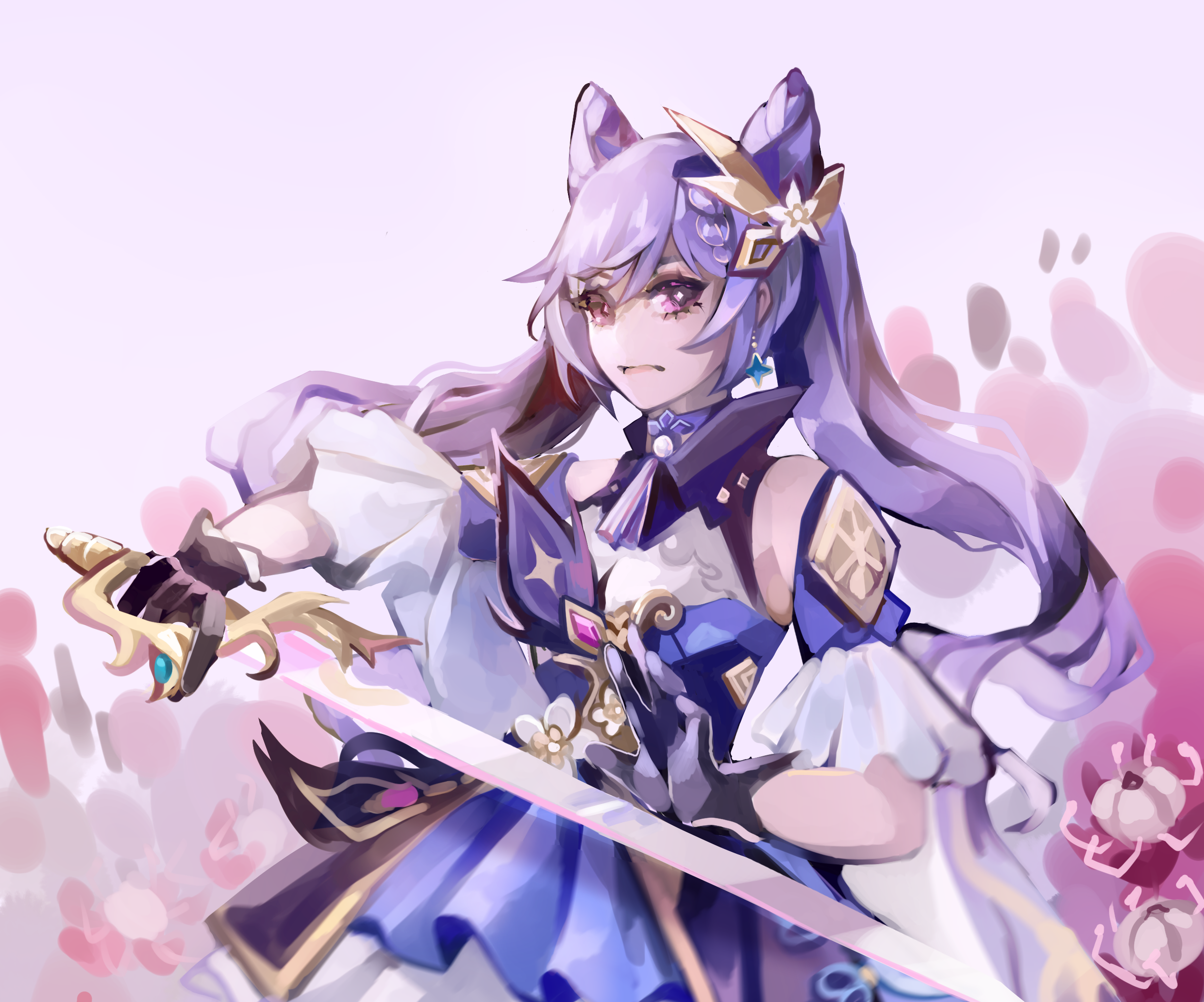 Keqing from Genshin Impact with sword HD Wallpaper