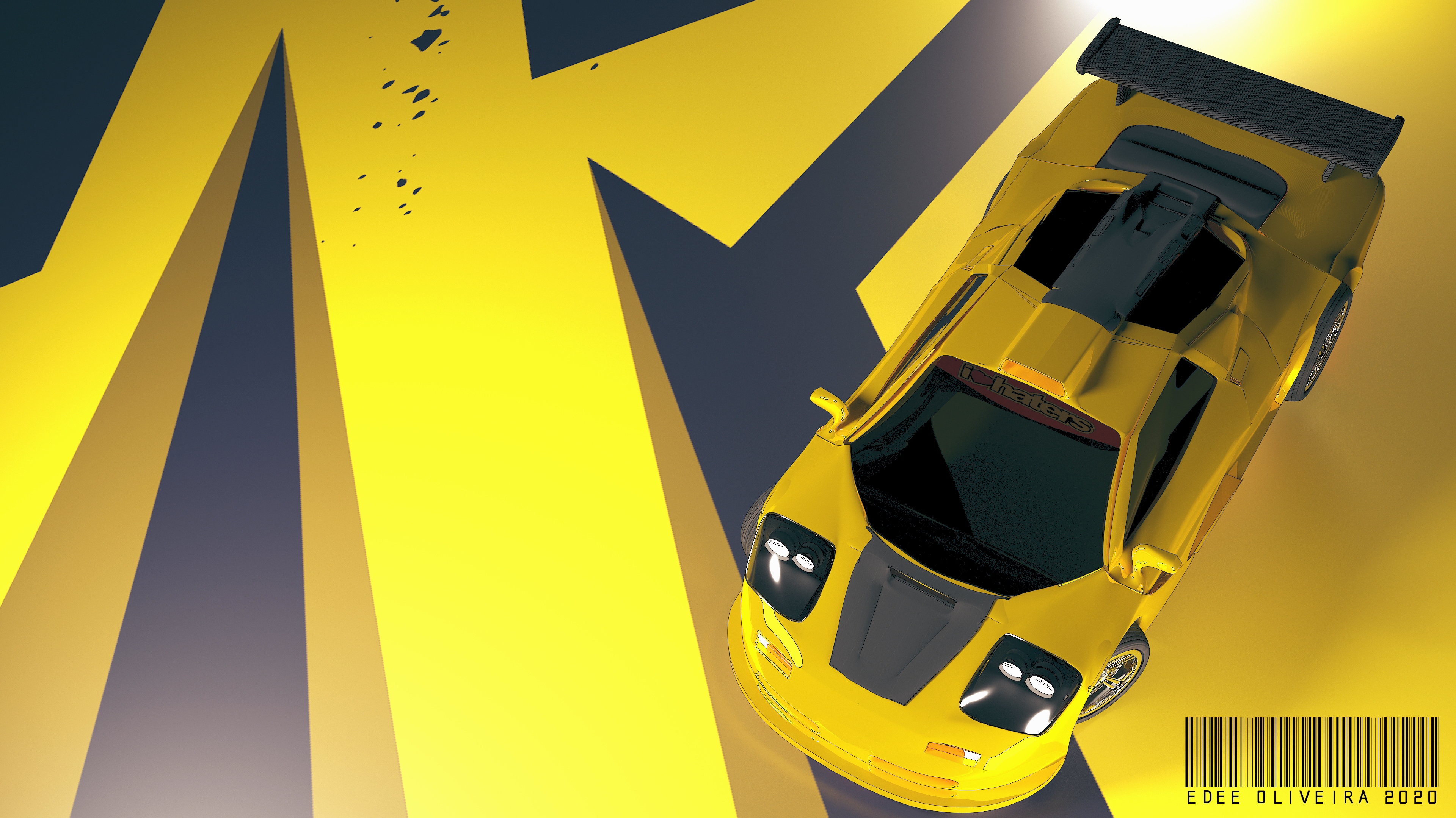 Yellow Sports Car with Abstract Background 4K HD Wallpaper
