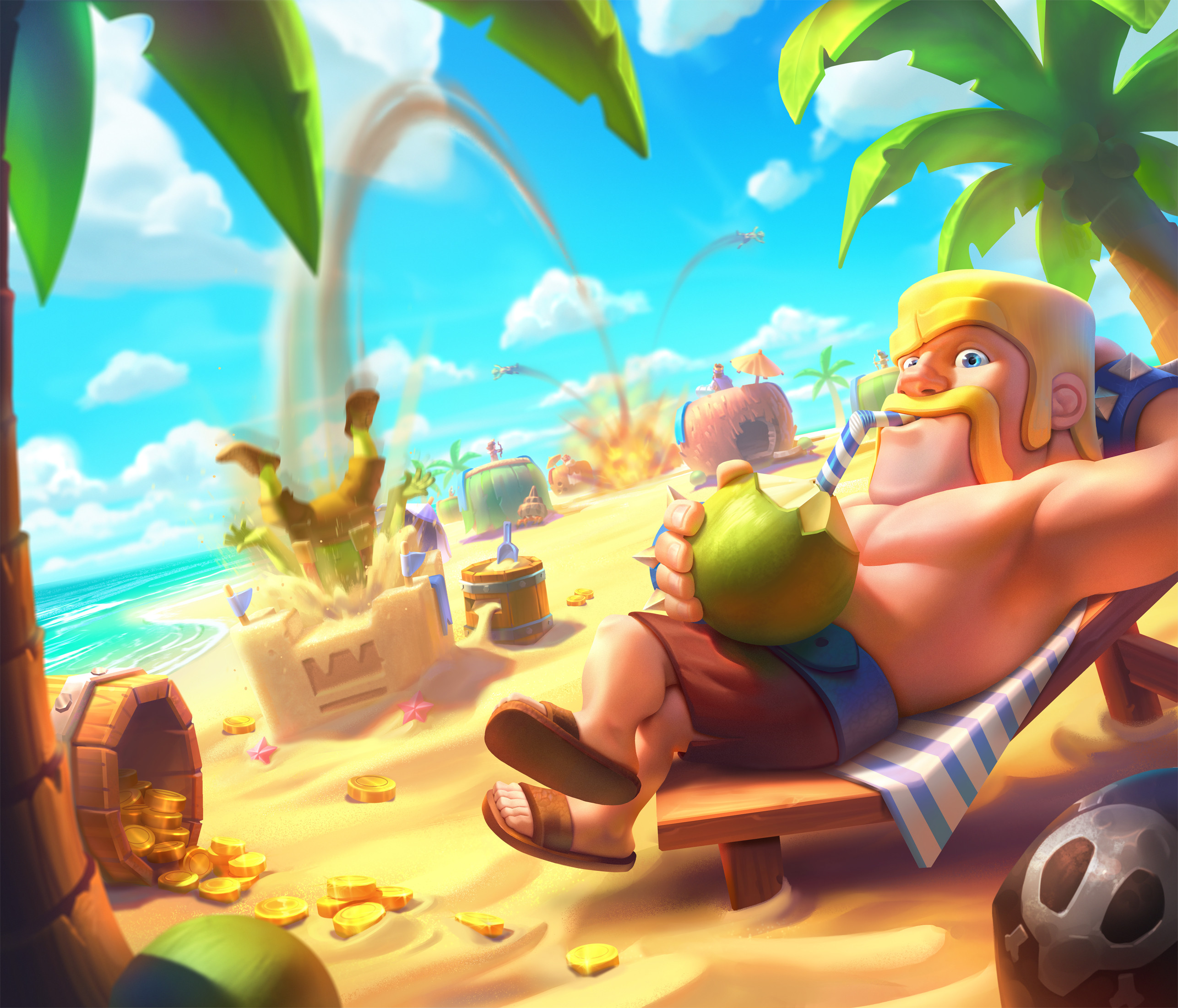 Barbarian from Clash Royale on a beach HD Wallpaper