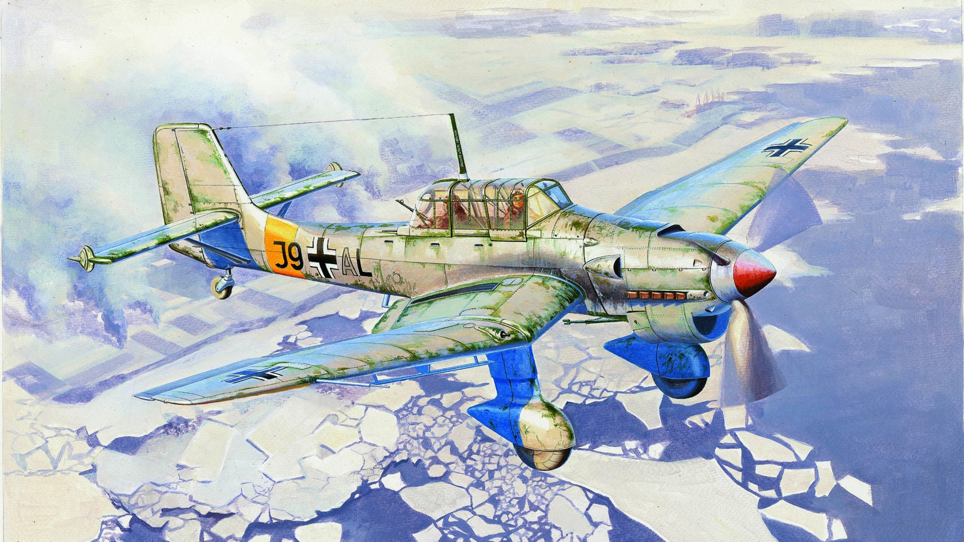 Junkers Ju 87 Stuka warplane flying over ice HD Wallpaper
