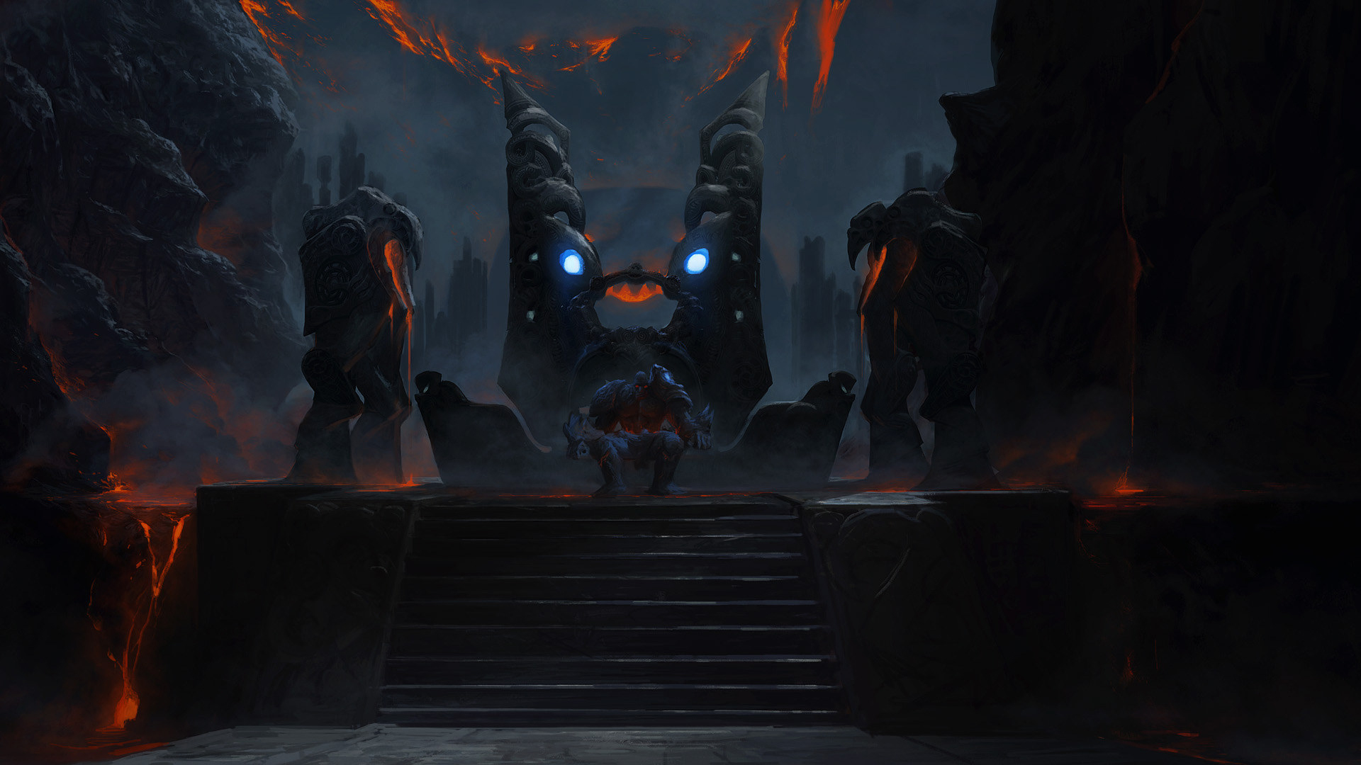 Path of Exile character in a dark, volcanic throne room HD Wallpaper