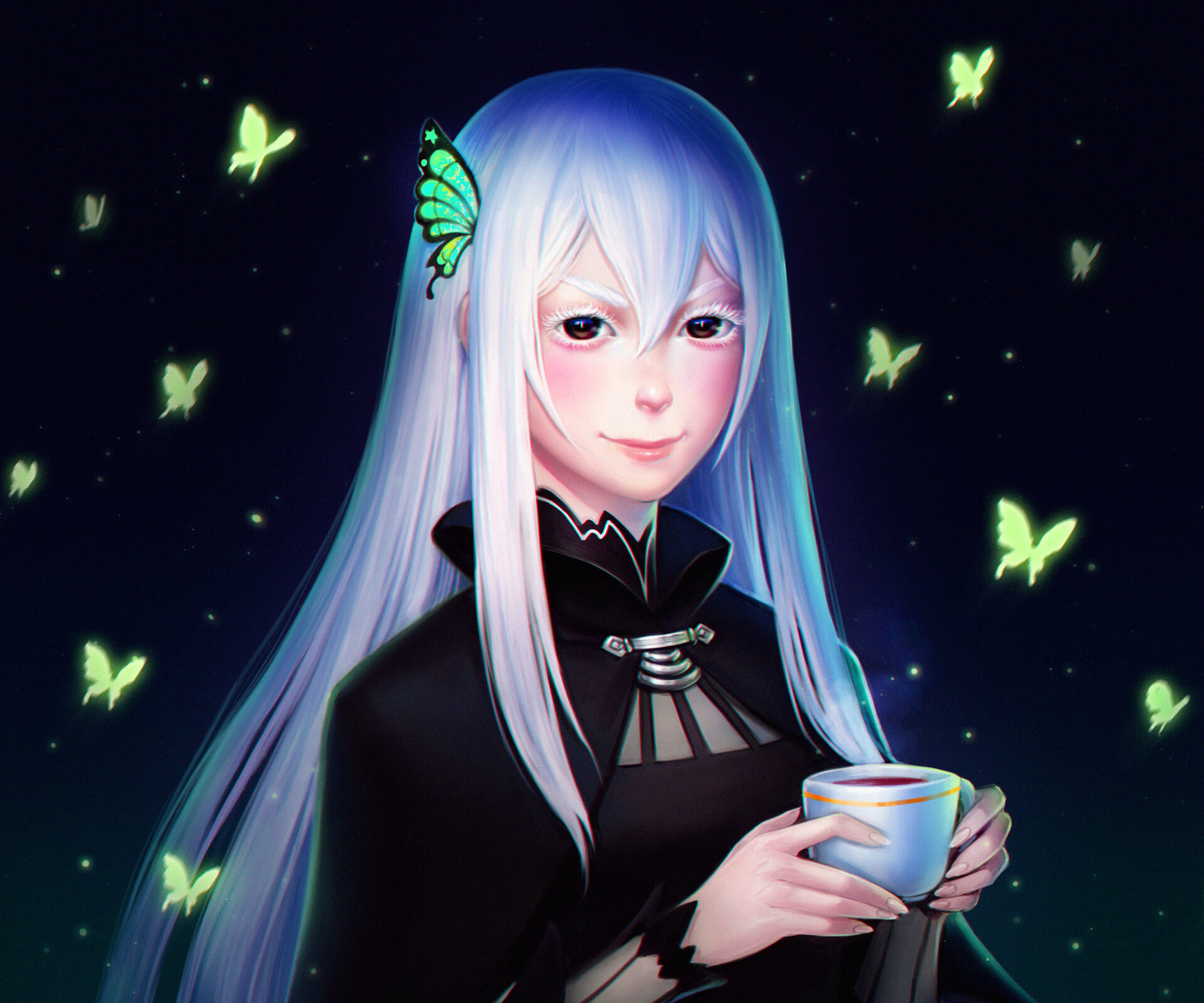 Echidna from Re:ZERO holding a cup HD Wallpaper