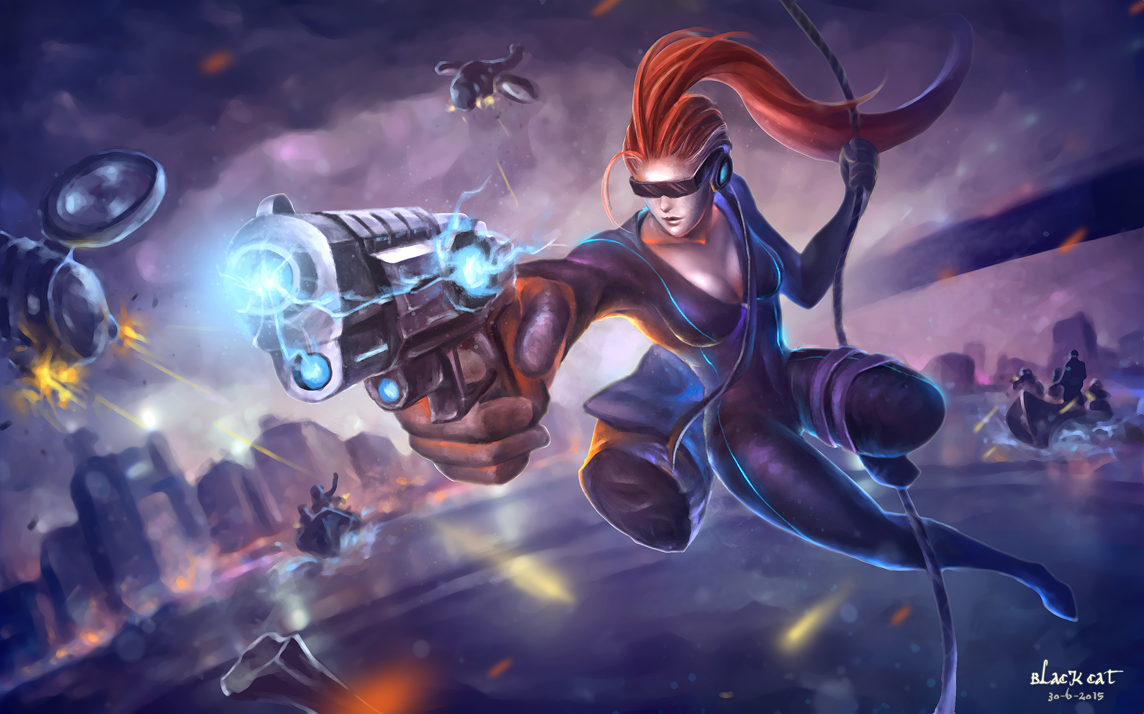 Woman Warrior with Gun in Sci-Fi City HD Wallpaper