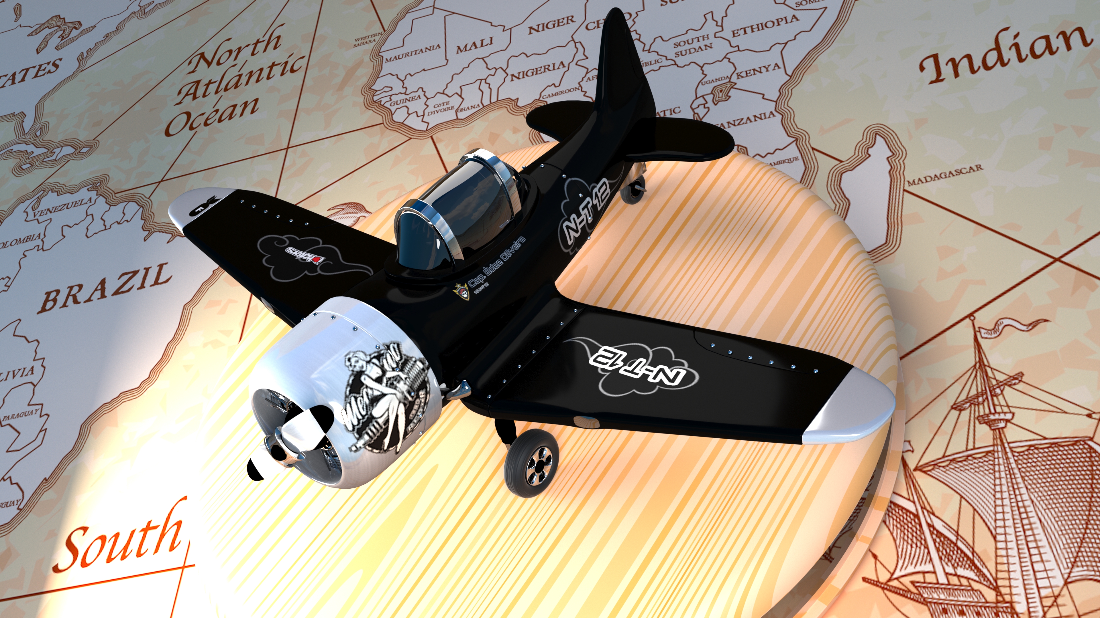 Airplane on a world map HD Wallpaper