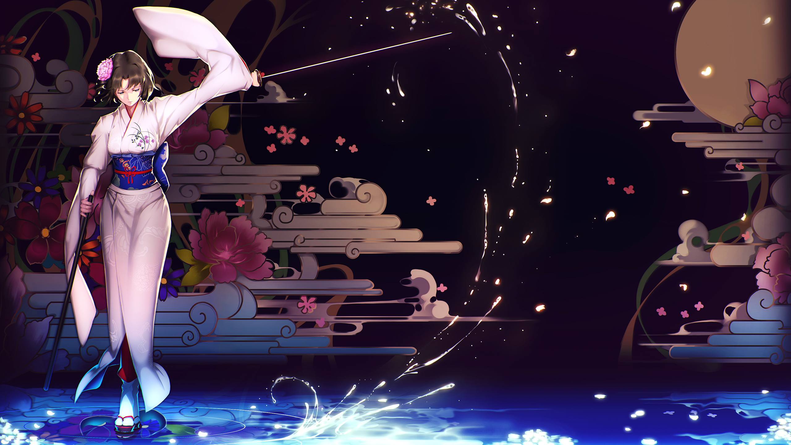 Shiki Ryougi with Katana in Kimono HD Wallpaper