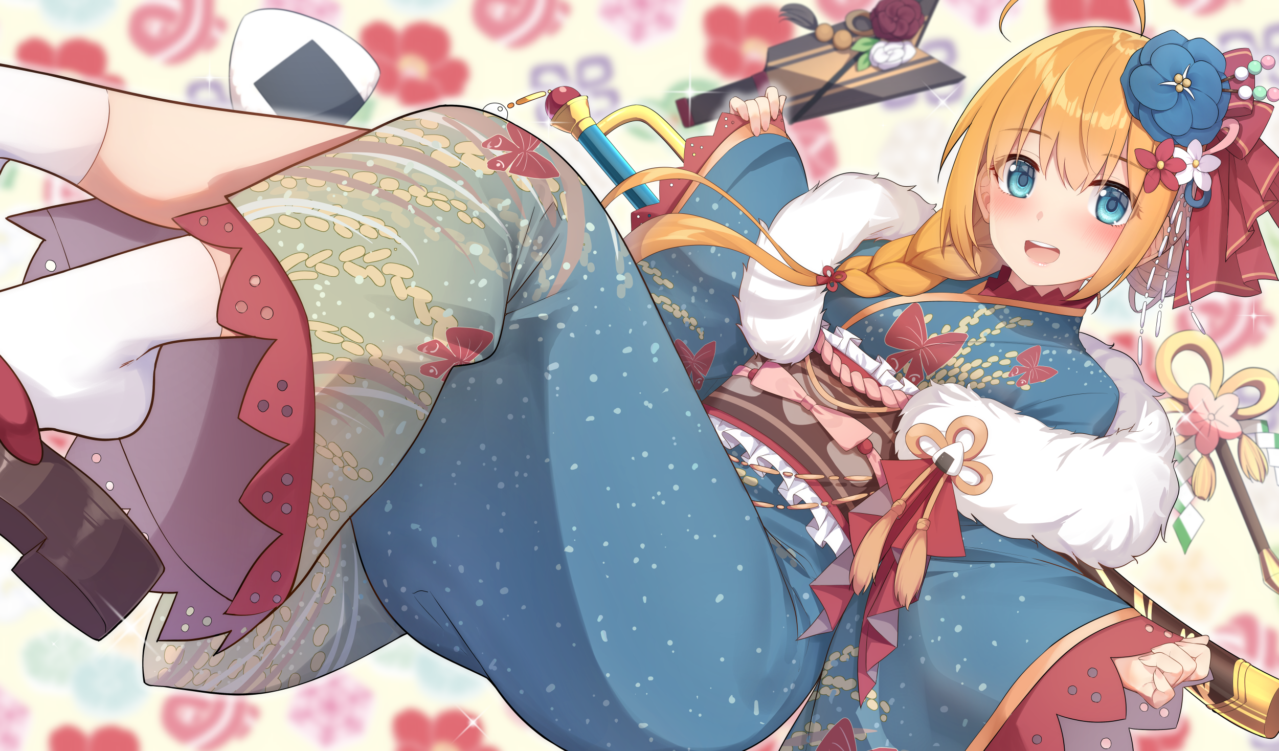 Pecorine from Princess Connect in a blue kimono HD Wallpaper
