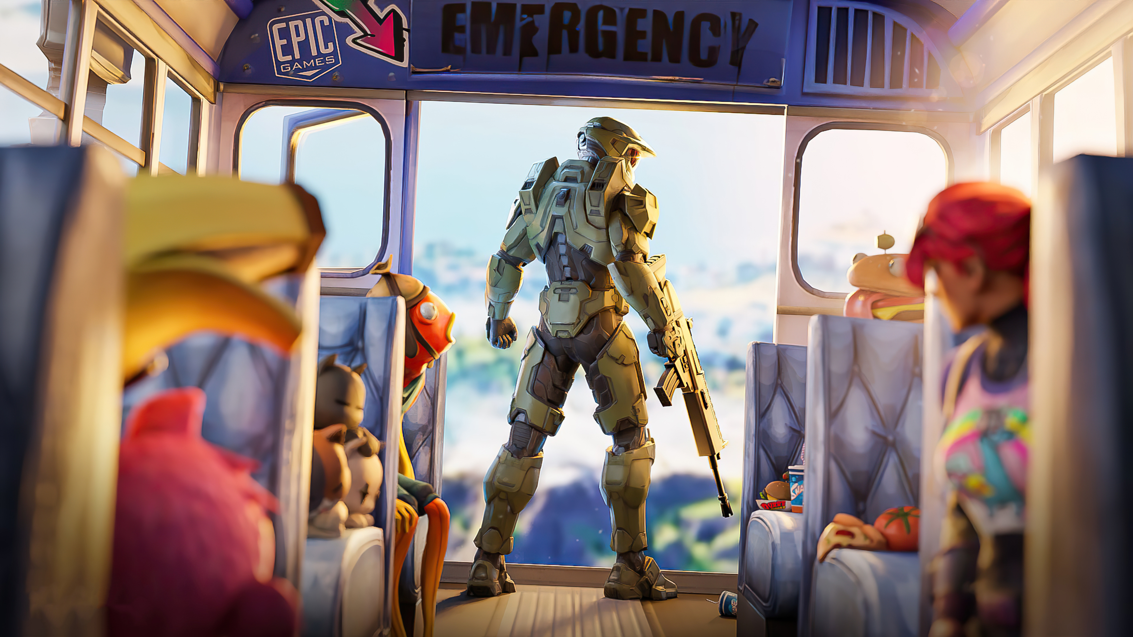 Master Chief from Halo in Fortnite Battle Bus HD Wallpaper