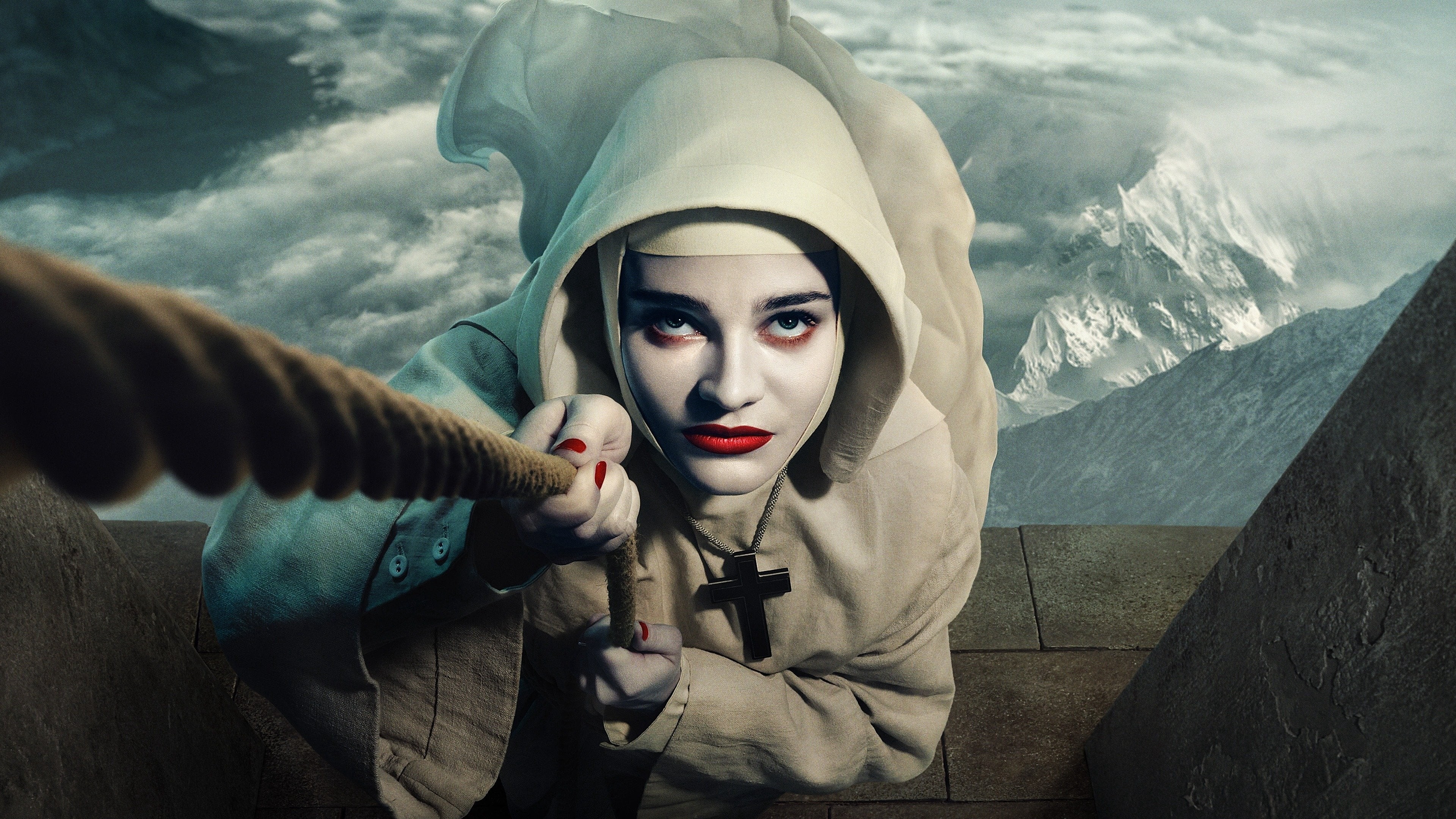 Nun climbing rope in Black Narcissus 4K HD Wallpaper