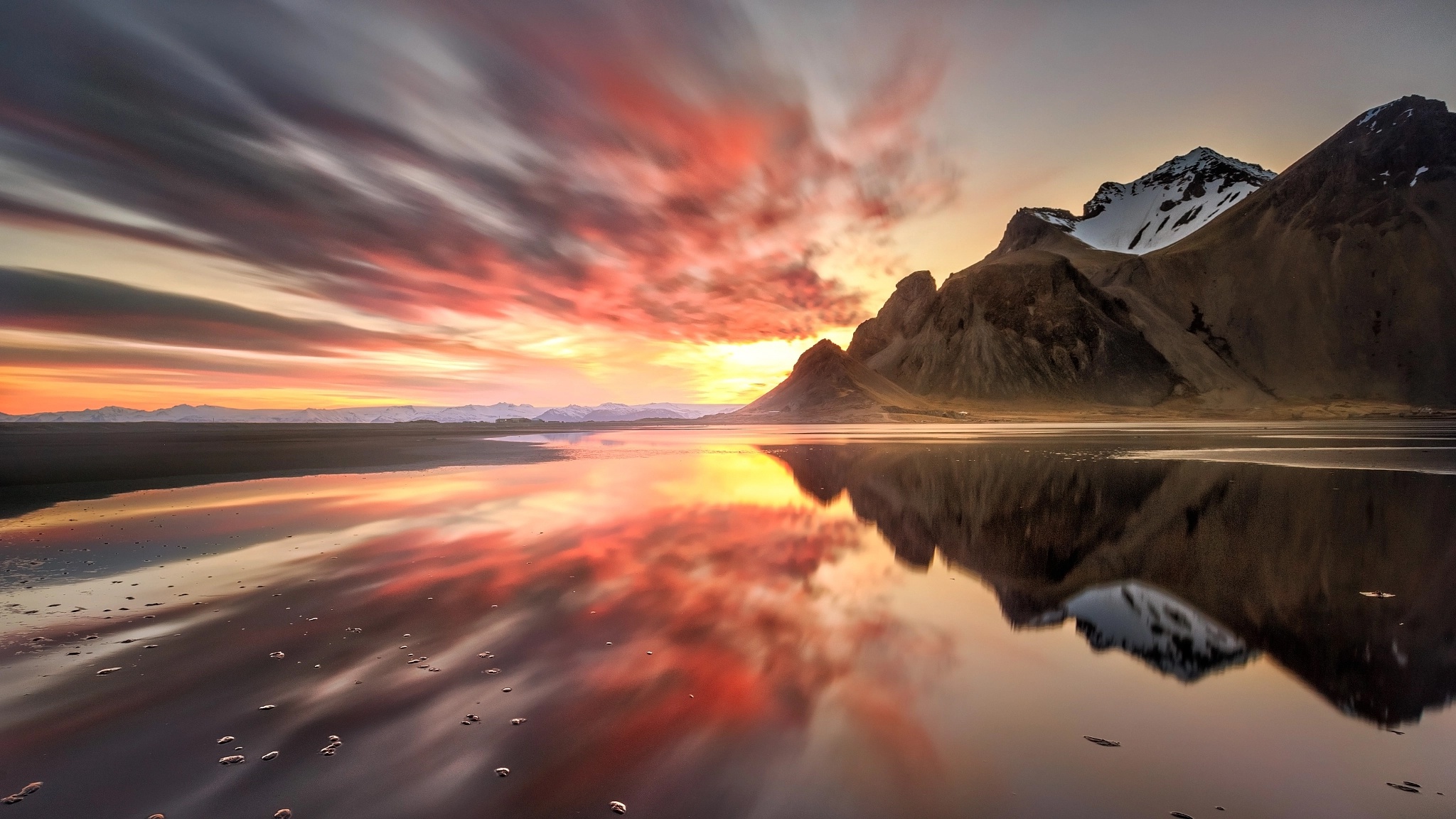 Vestrahorn Mountain Beach Sunset Reflection HD Wallpaper