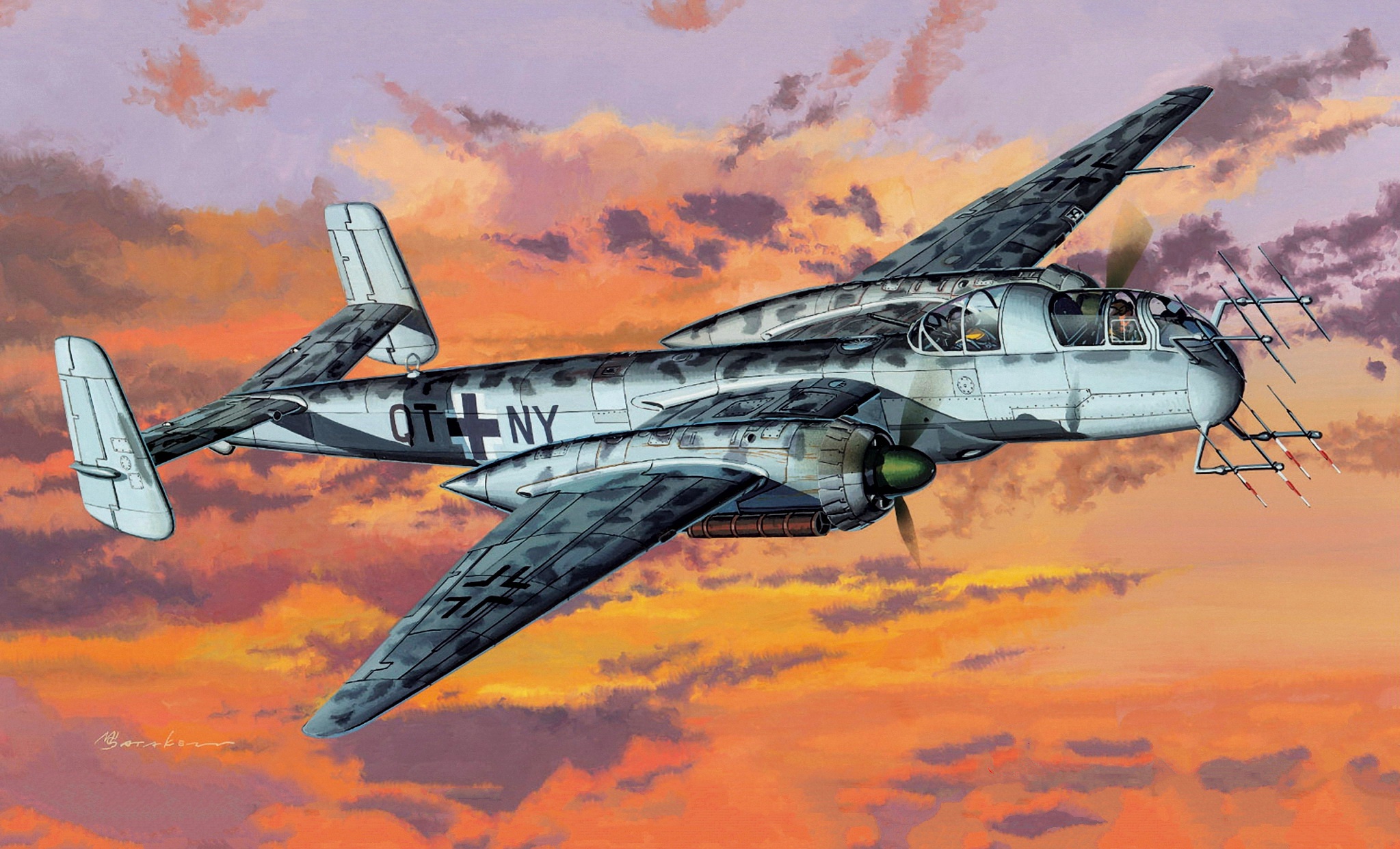 Heinkel He 219 UHU warplane in flight HD Wallpaper