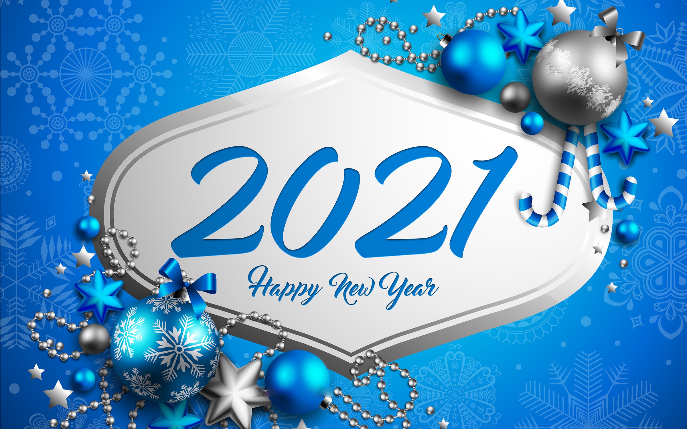 Happy New Year 2021 Blue Christmas Ornaments HD Wallpaper