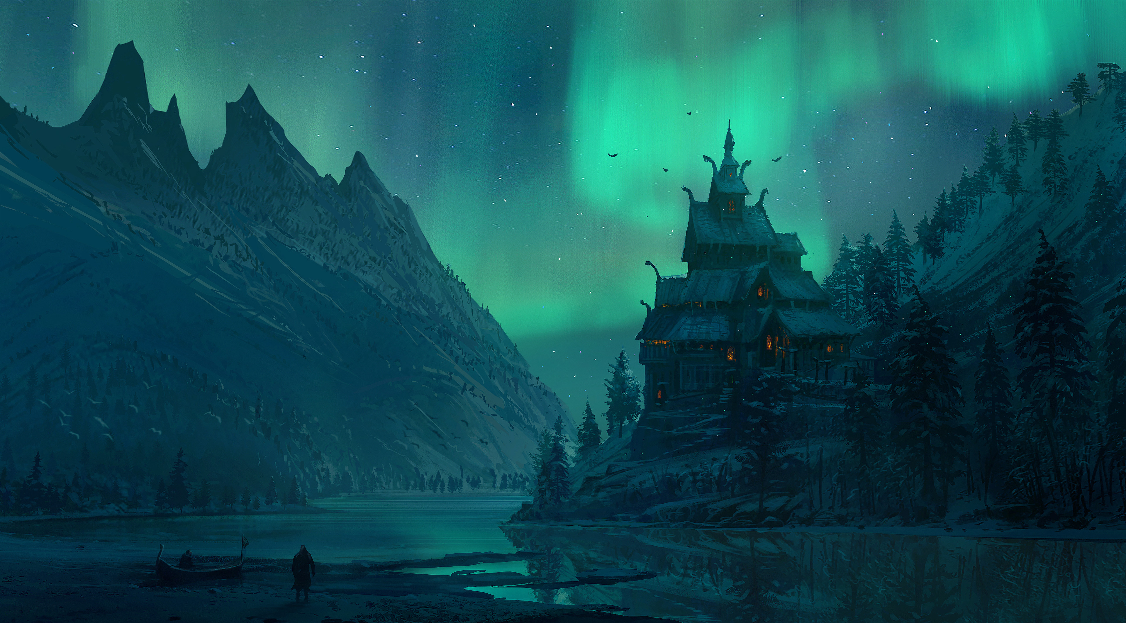 Assassin's Creed Valhalla Aurora Borealis Landscape HD Wallpaper