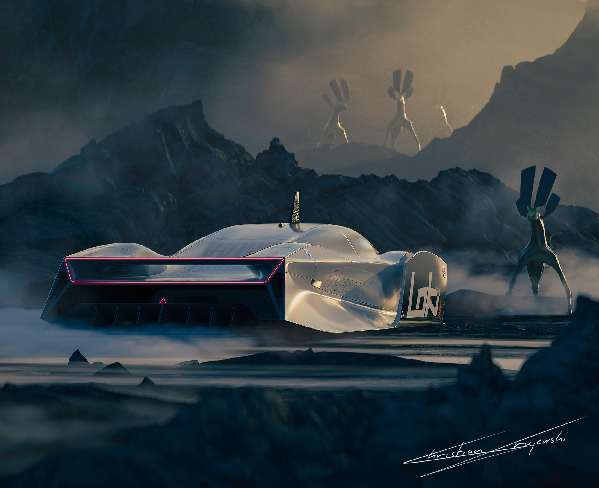 Futuristic Sci-Fi Vehicle on an Alien Landscape HD Wallpaper