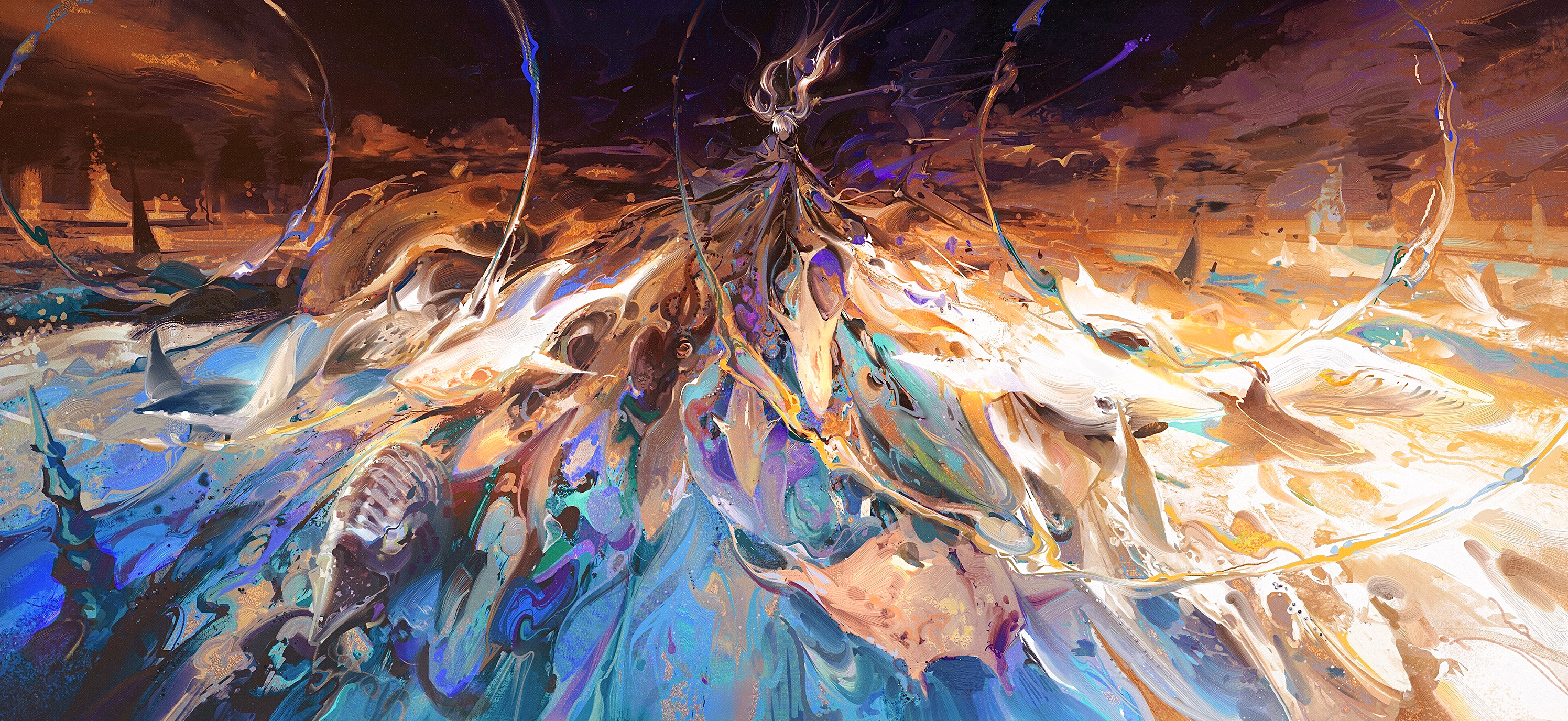 Fantasy Woman in Abstract Flowing Garments HD Wallpaper