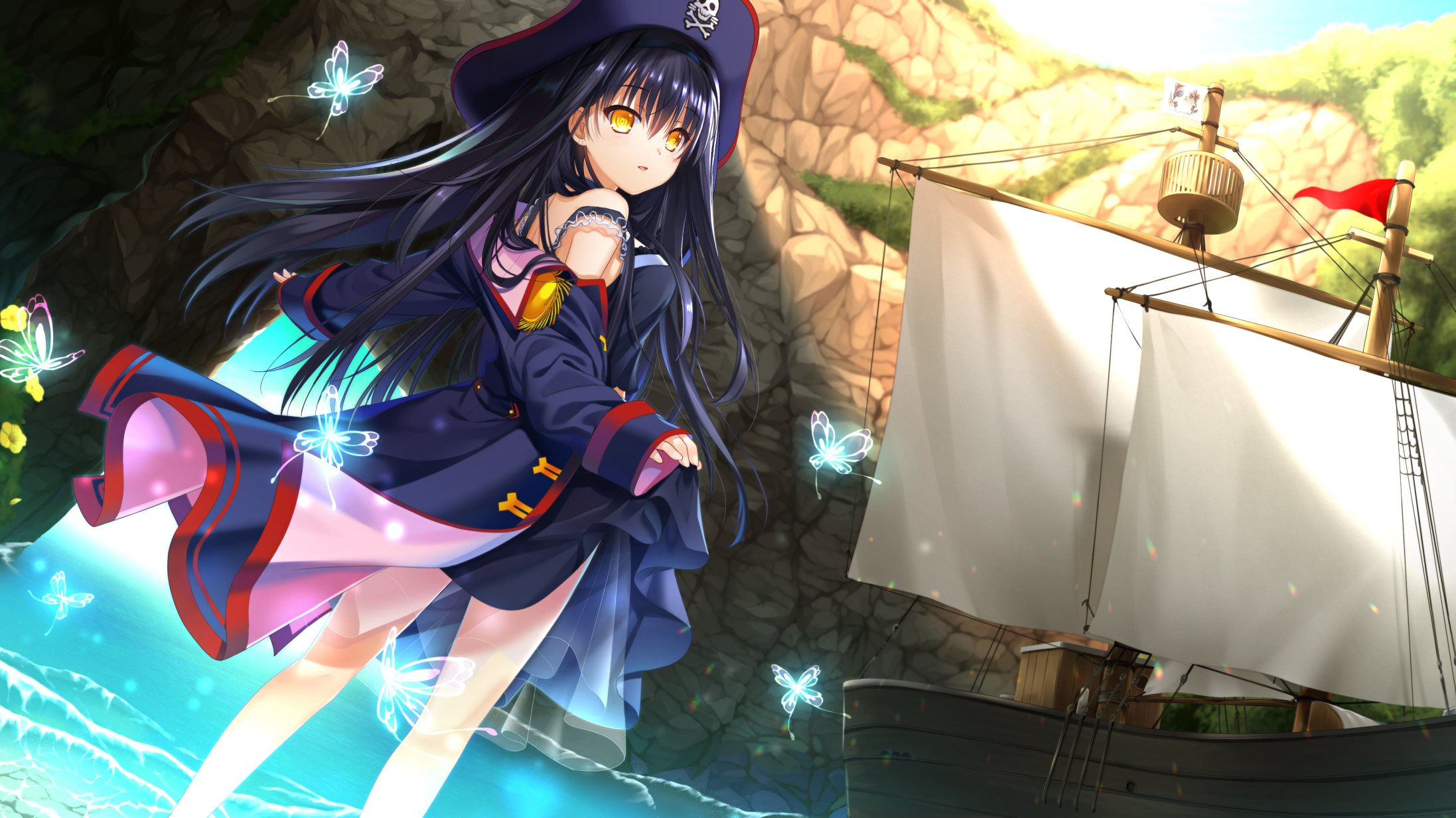Kushima Kamome as Pirate with Butterflies HD Wallpaper