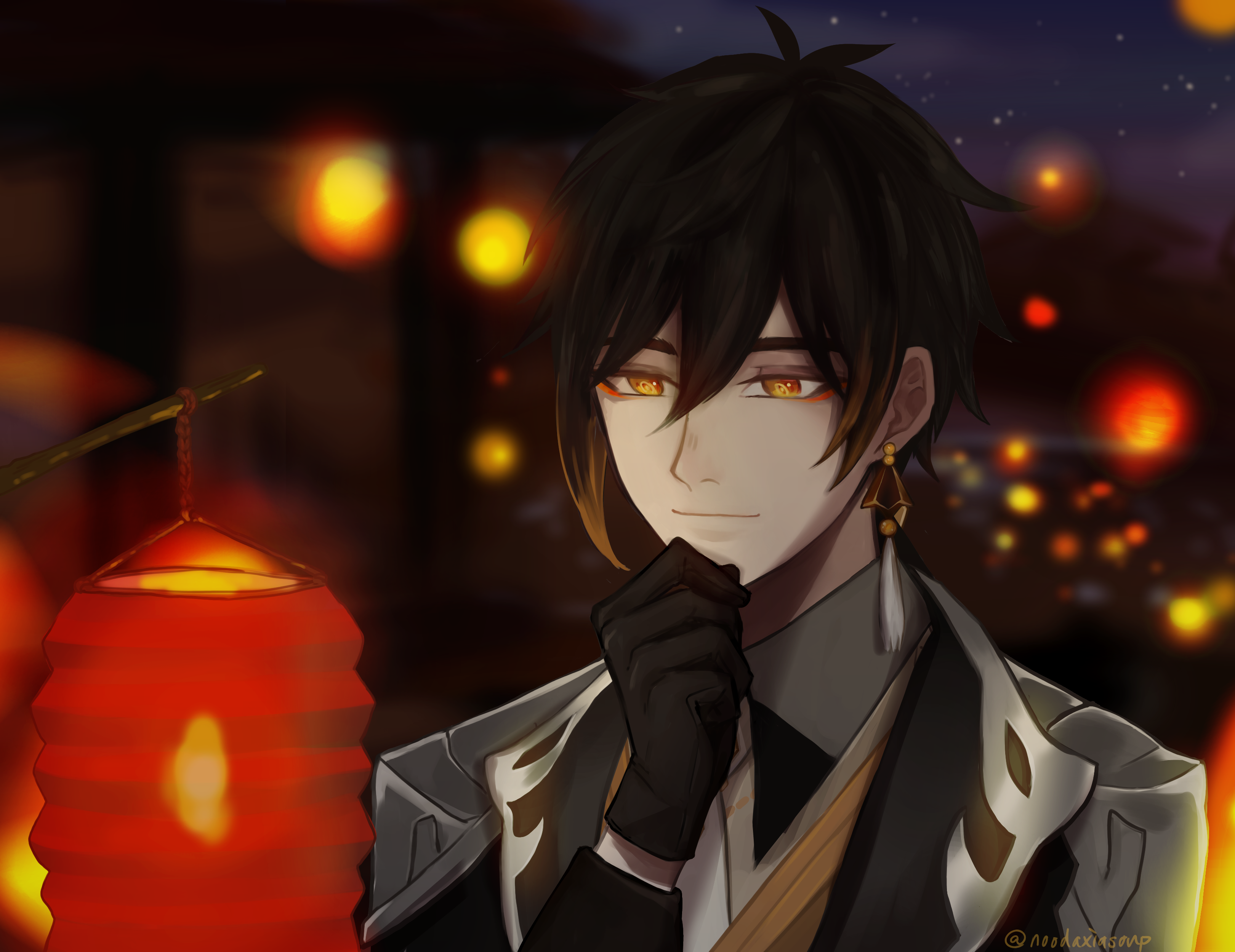 Zhongli from Genshin Impact with lanterns HD Wallpaper