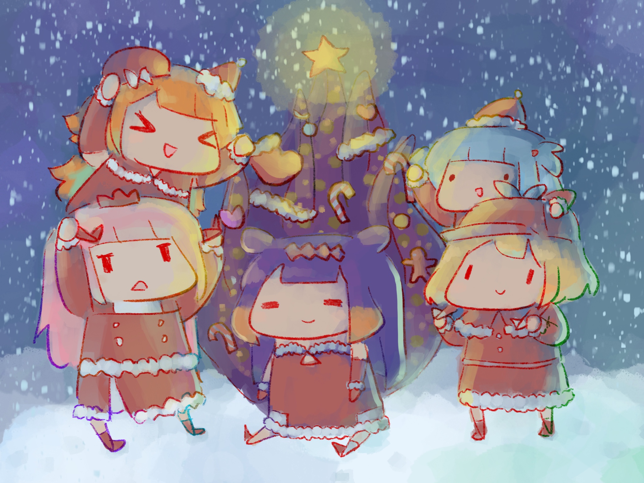 Hololive EN girls celebrating Christmas HD Wallpaper