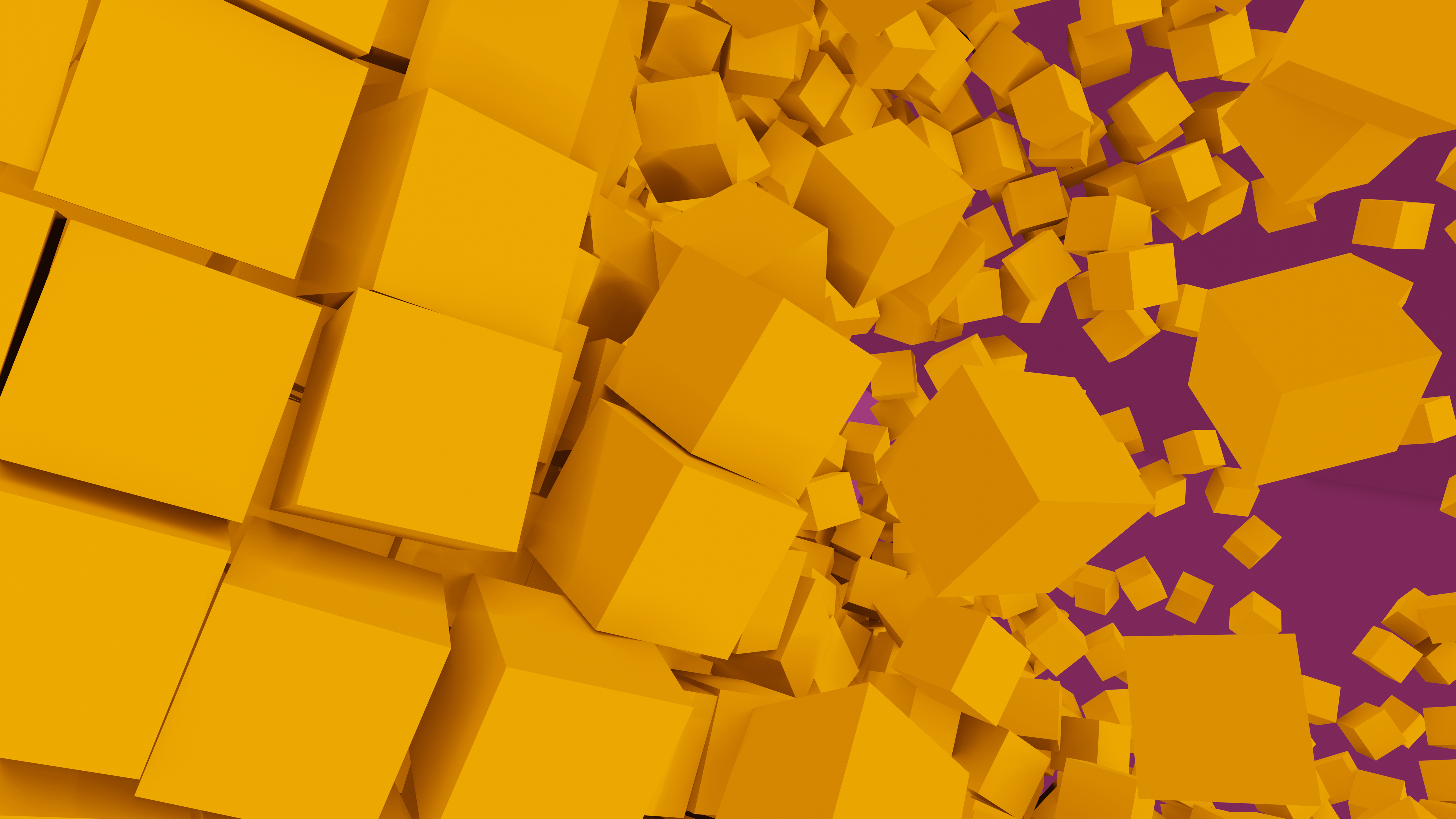 Abstract Yellow Cubes on Purple Background 4K HD Wallpaper