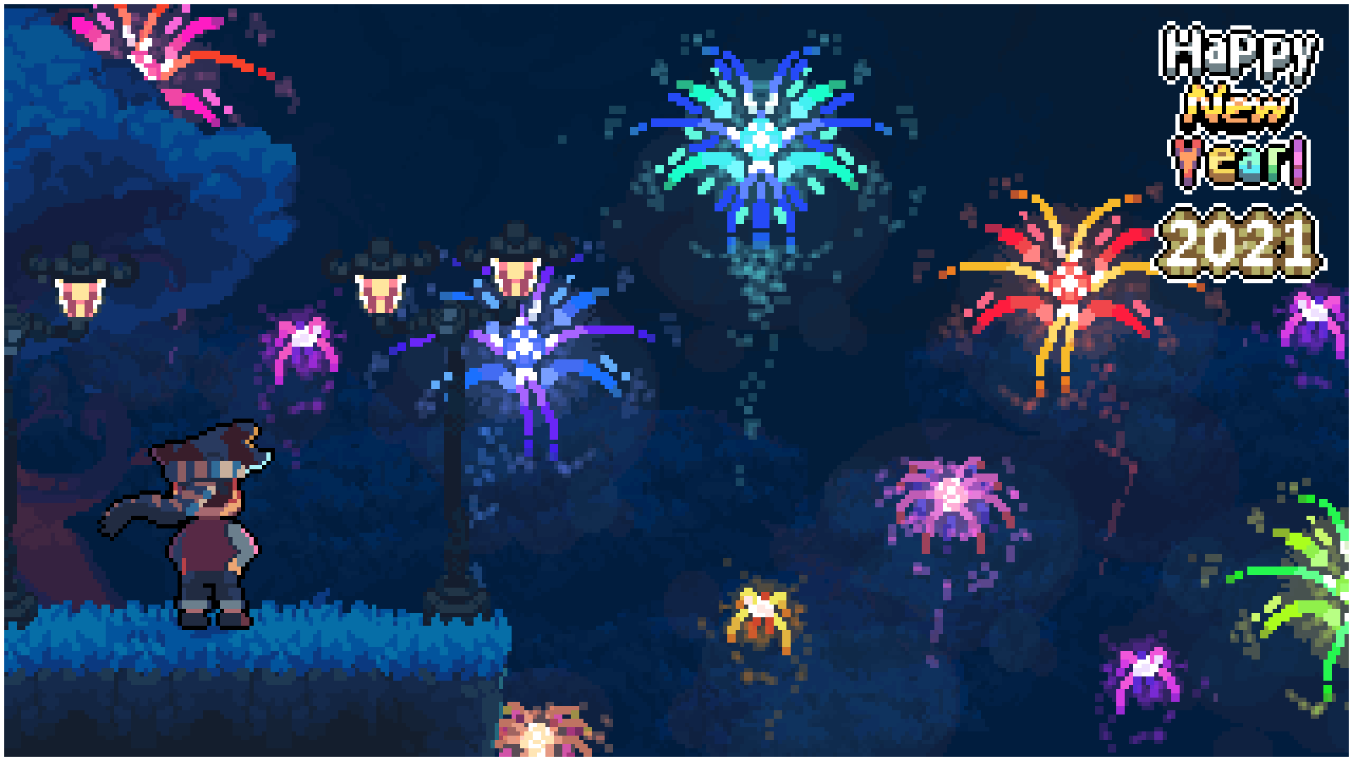Pixel Art Happy New Year 2021 Fireworks HD Wallpaper