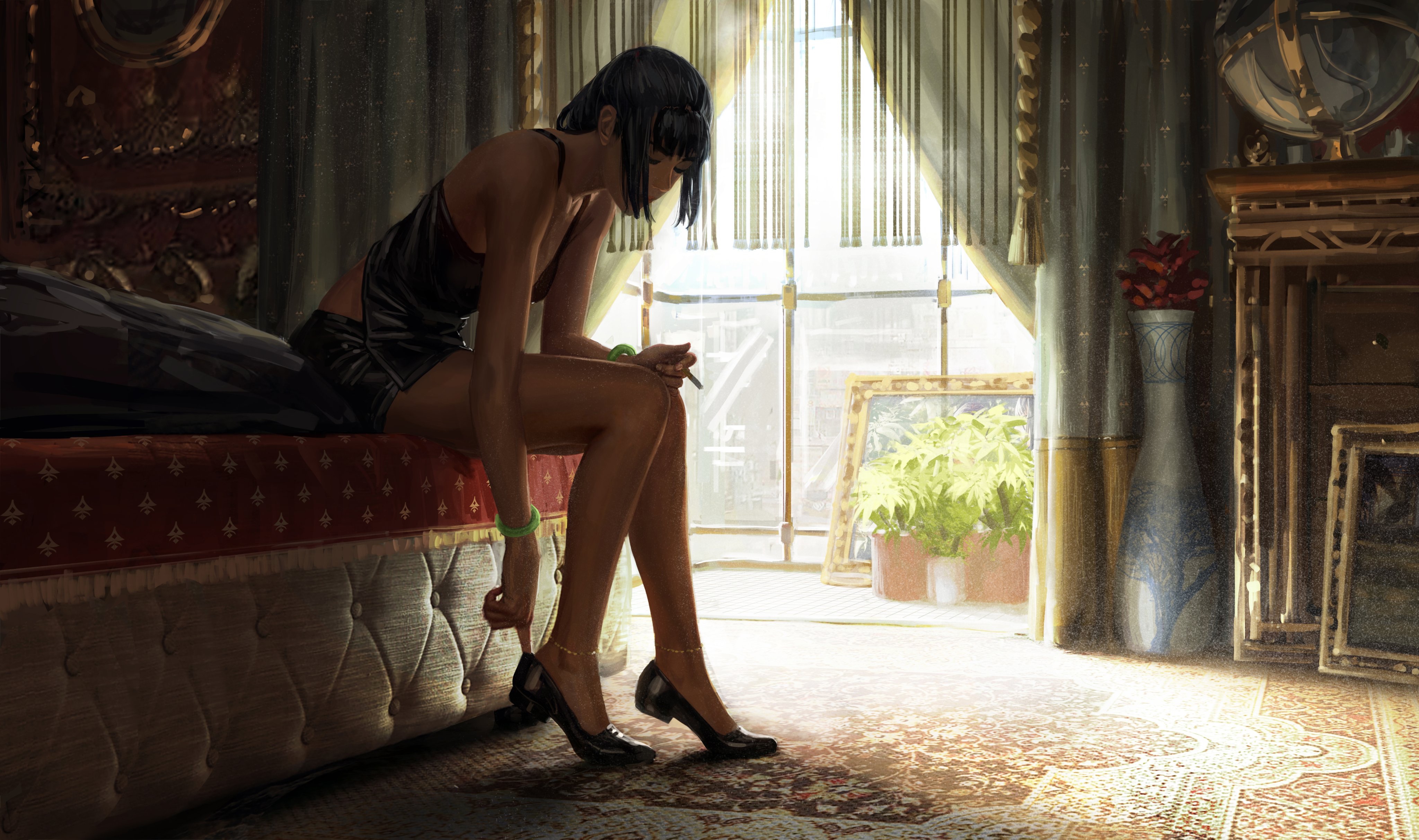 Girl in lingerie by the window HD Wallpaper