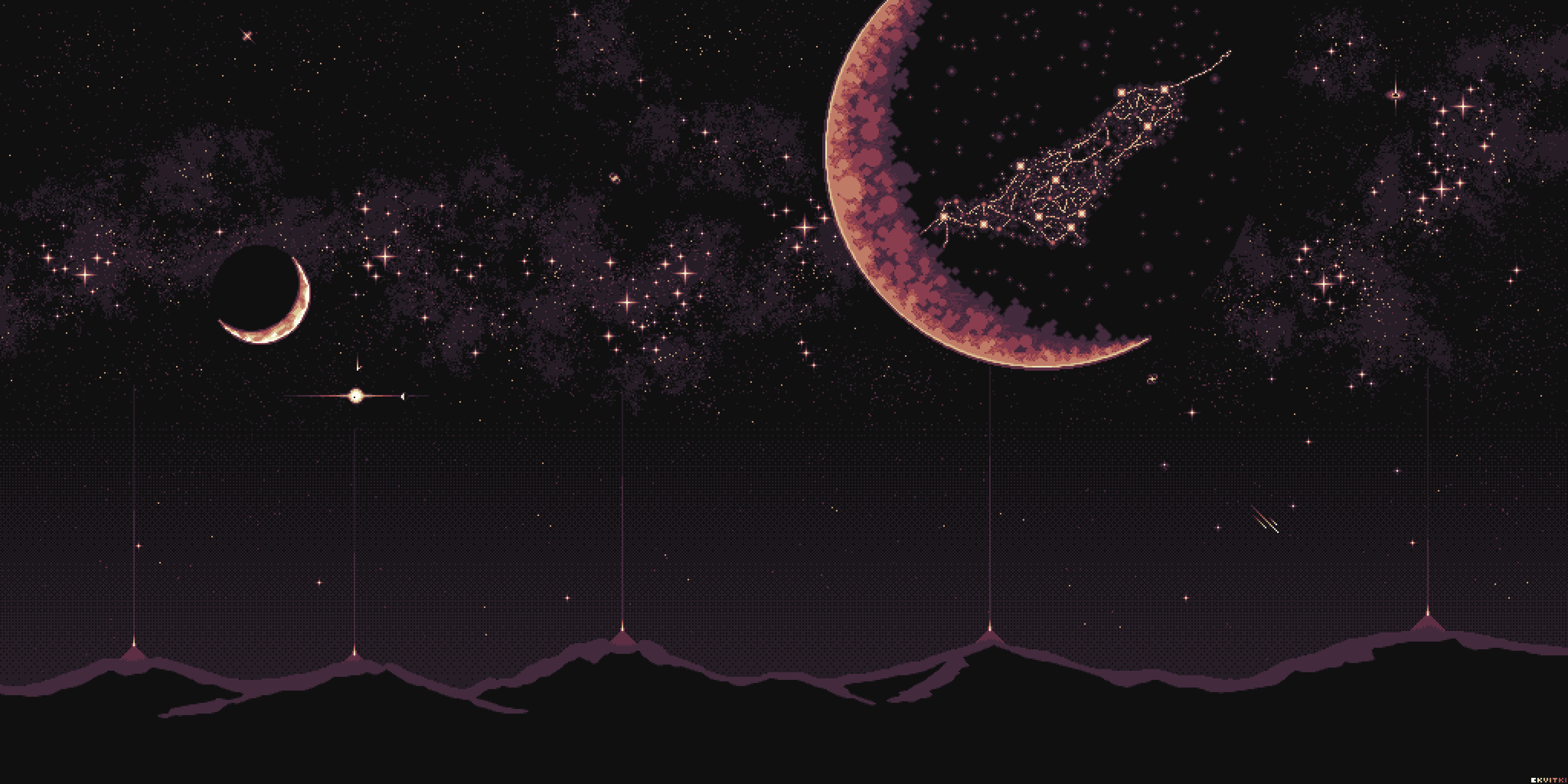 Pixel Art Space Scene with Planets and Stars HD Wallpaper