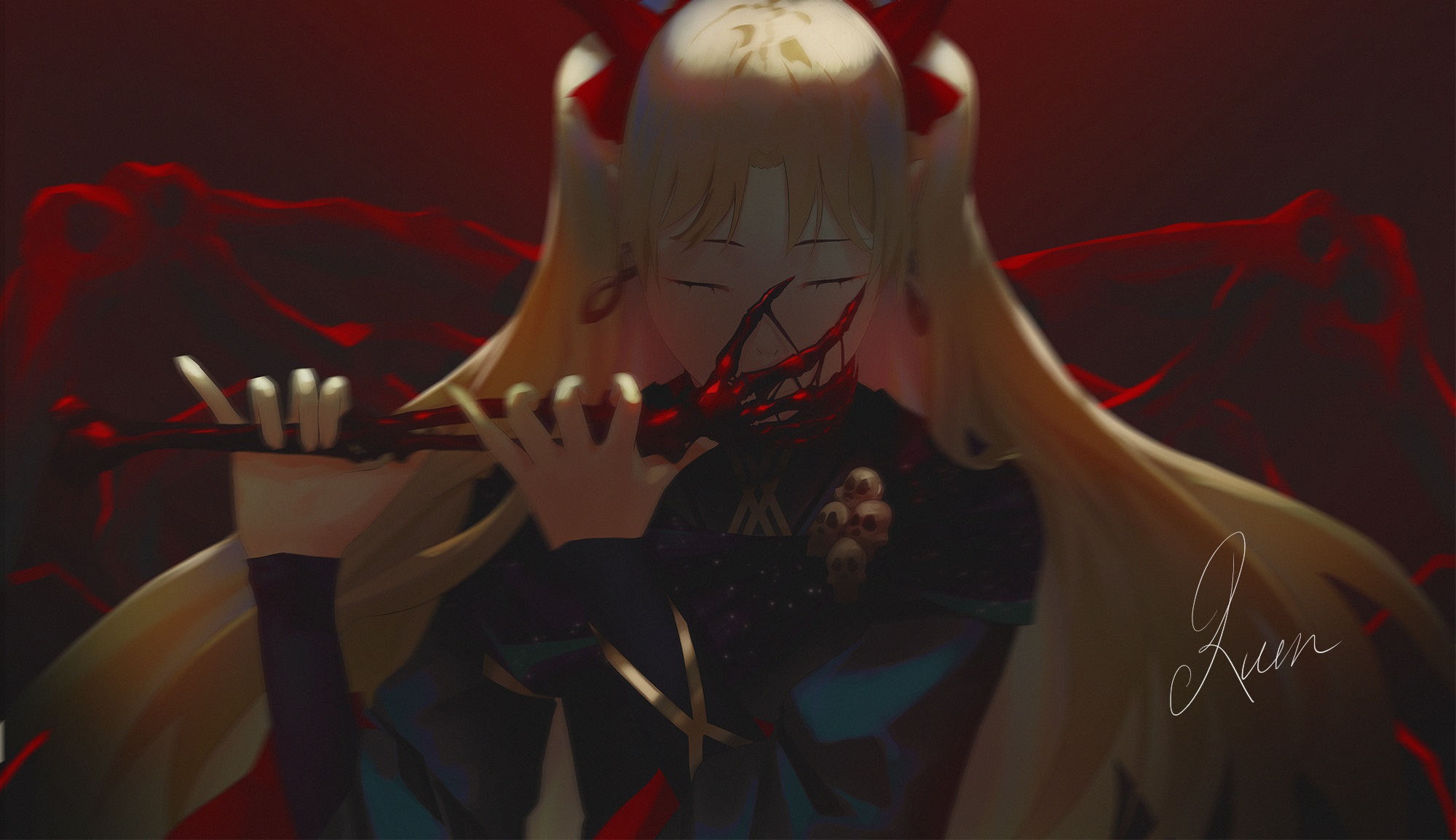 Ereshkigal from Fate/Grand Order playing a flute HD Wallpaper